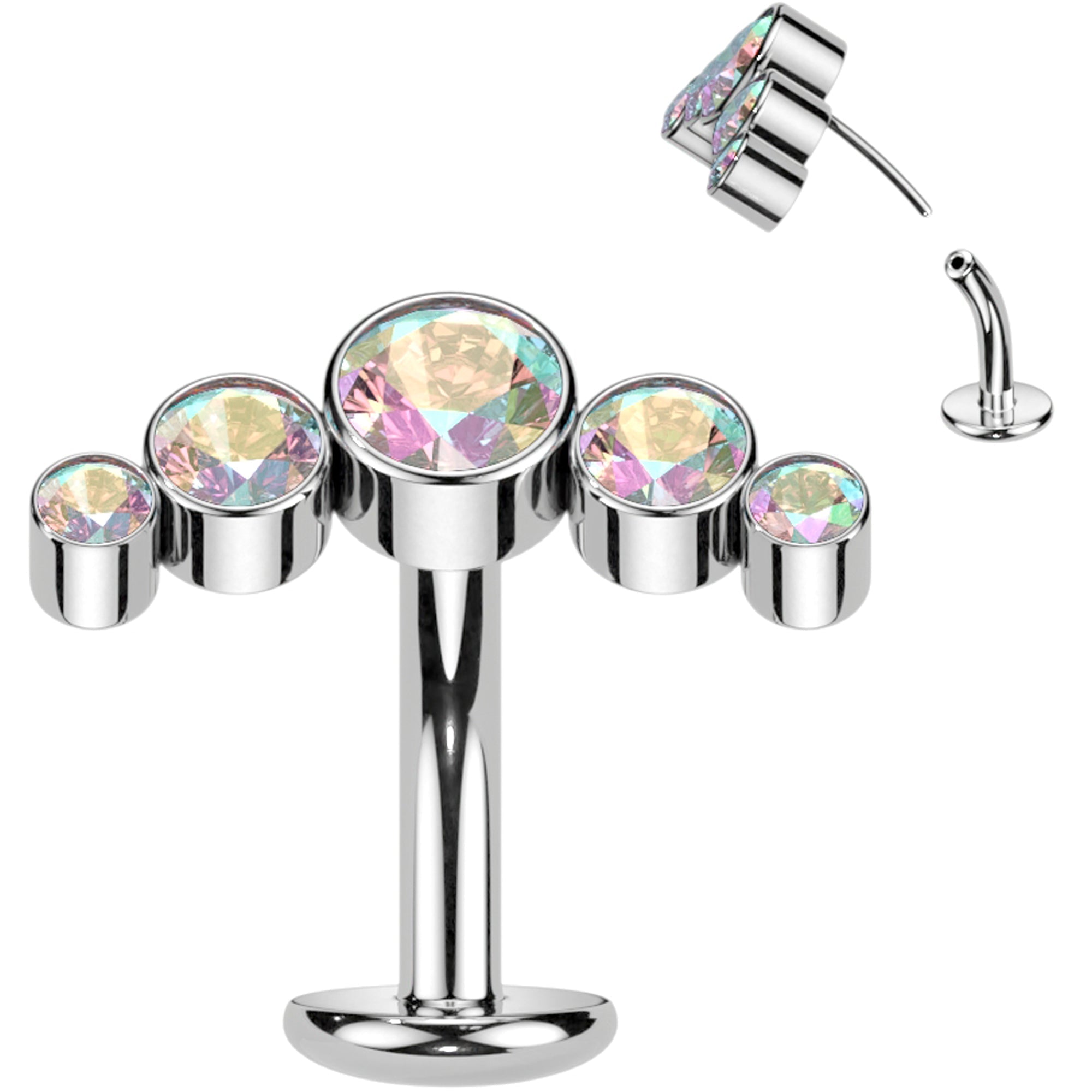 BodyCandy Cubic Zirconia Gem Titanium Curve Threadless Floating Belly Ring — color detail