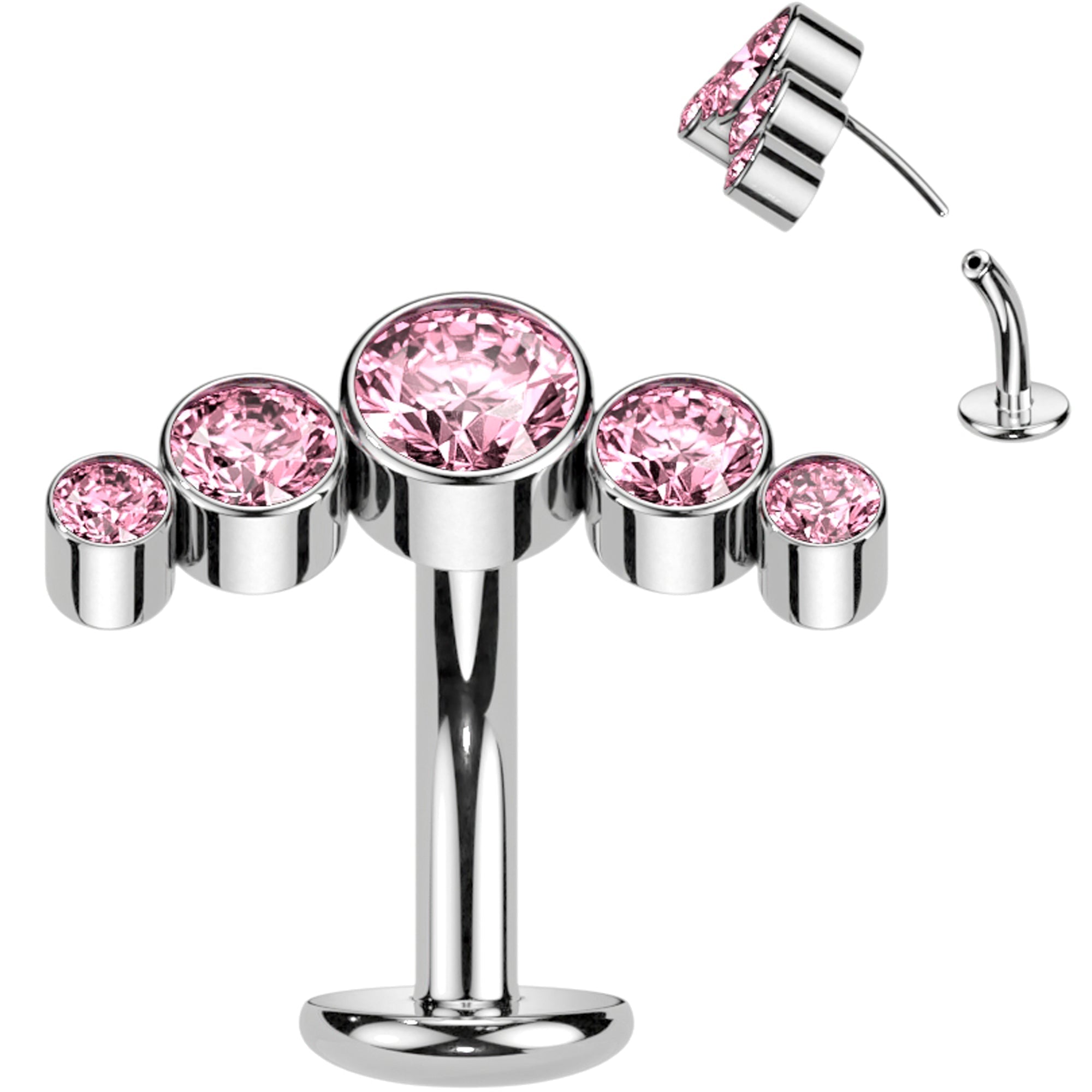 BodyCandy Cubic Zirconia Gem Titanium Curve Threadless Floating Belly Ring — feature highlight