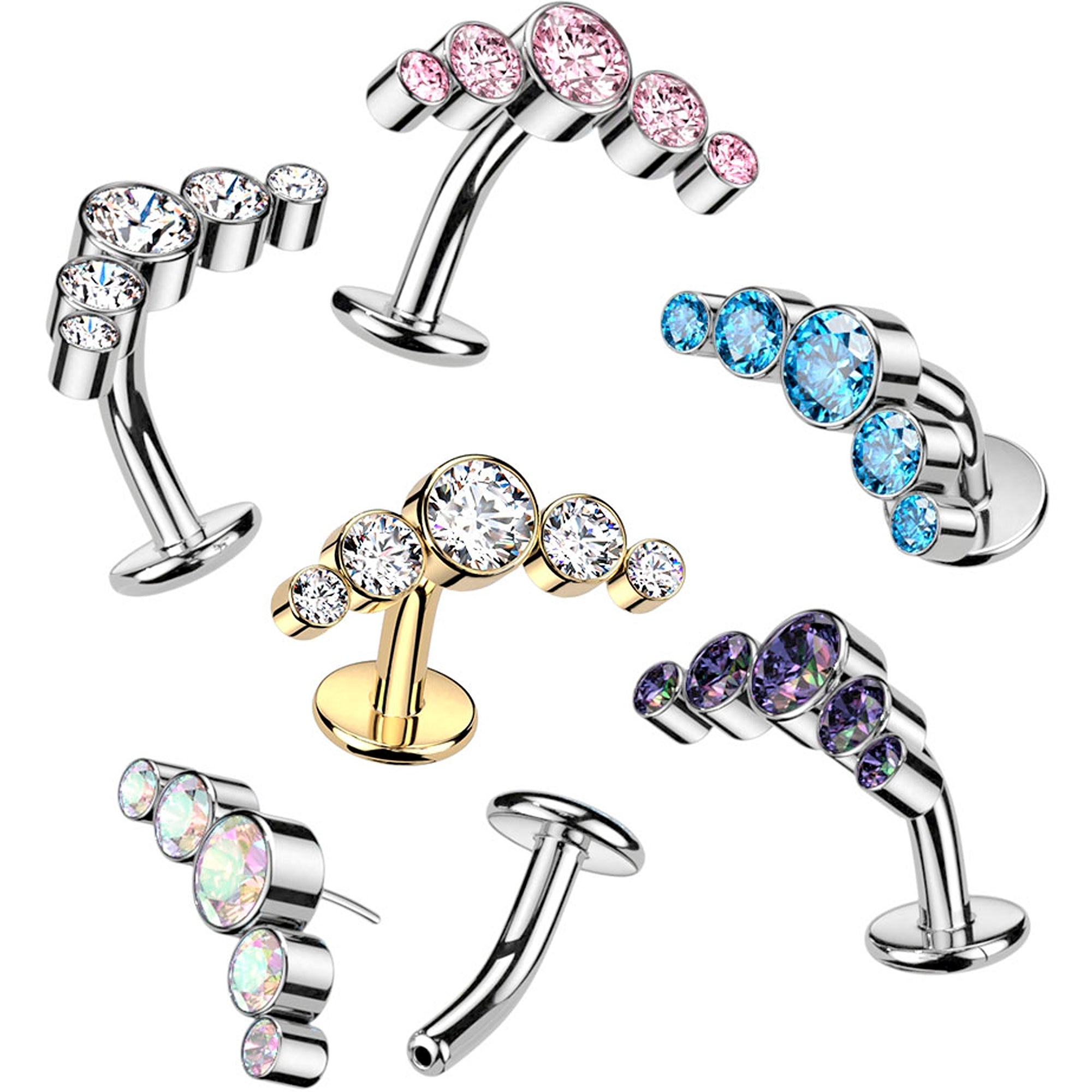 BodyCandy Cubic Zirconia Gem Titanium Curve Threadless Floating Belly Ring — main product shot