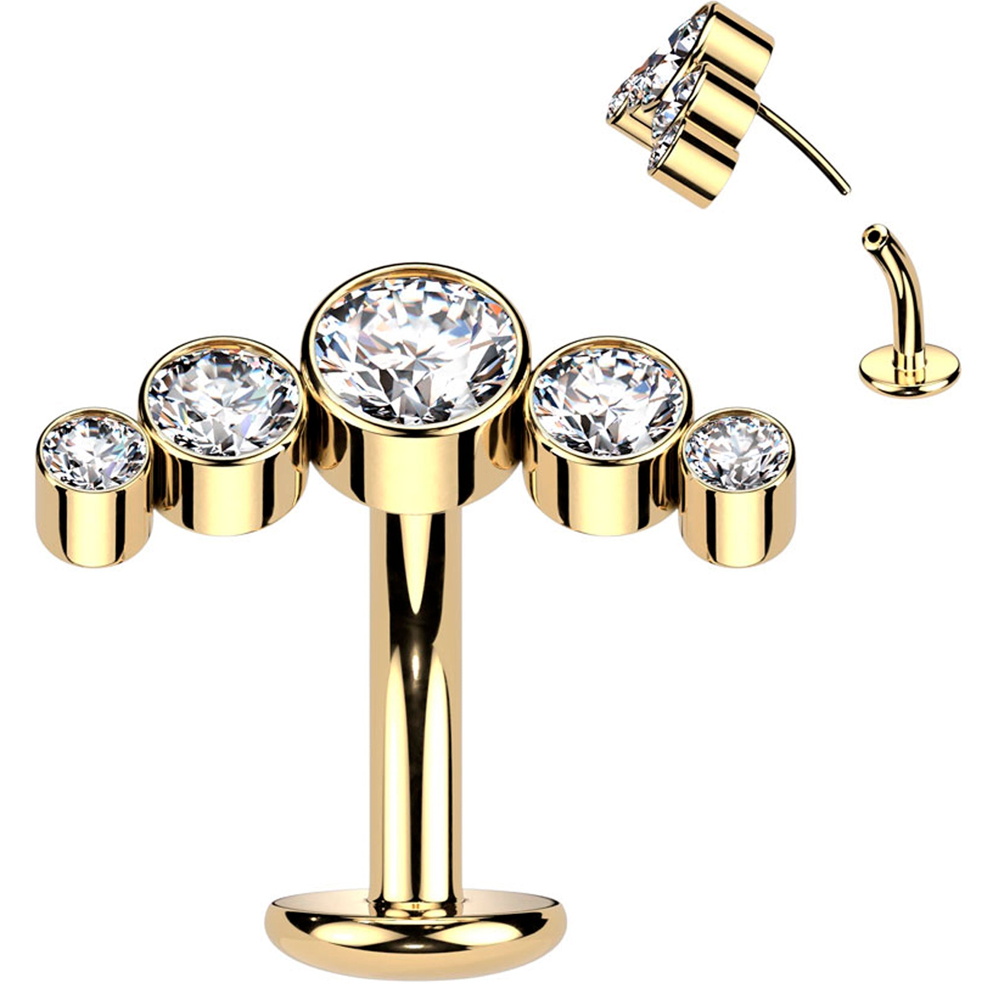 BodyCandy Cubic Zirconia Gem Titanium Curve Threadless Floating Belly Ring — side view