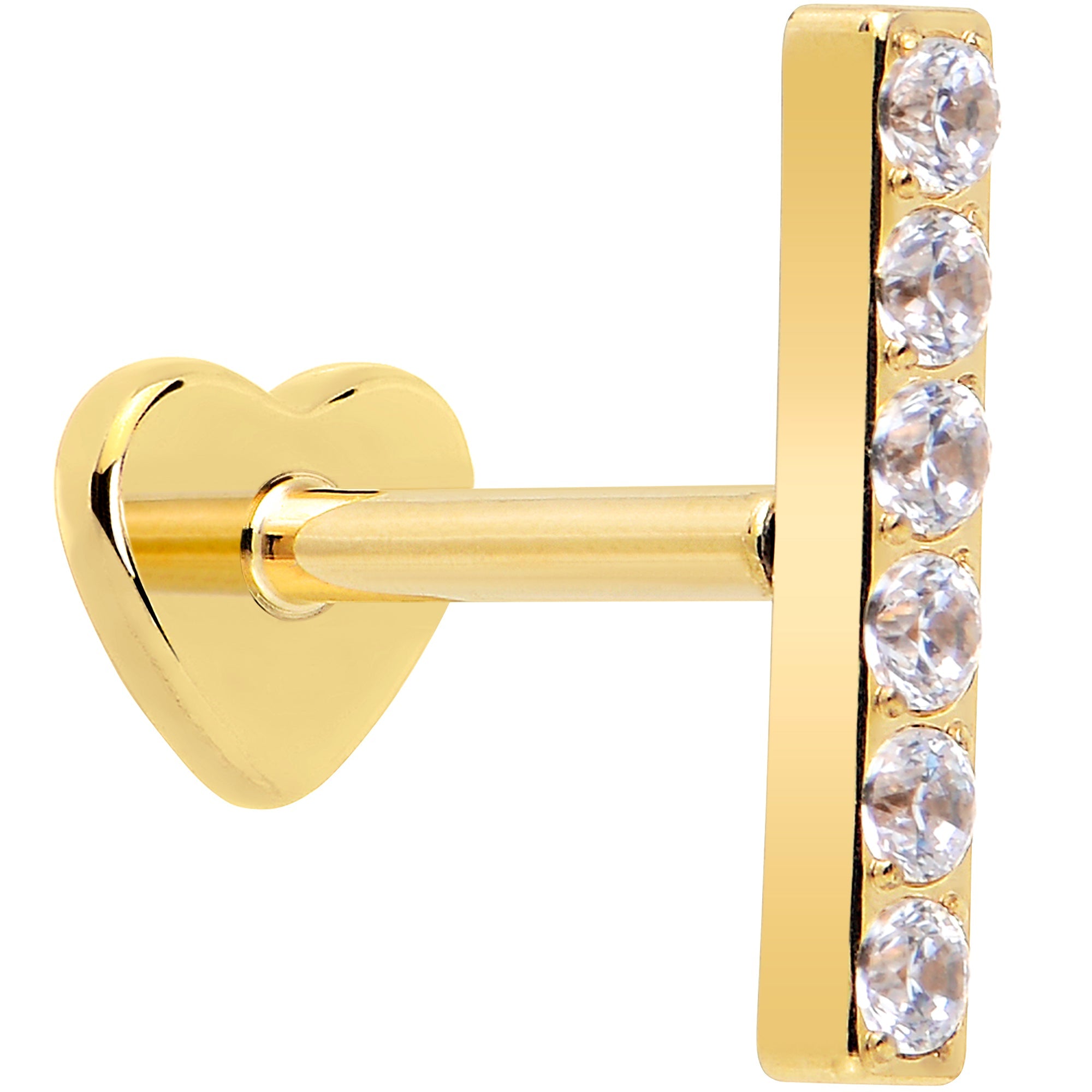 BodyCandy 18G 1/4 Clear Gem Gold Plated Implant Grade Titanium Threadless Bar Flatback Stud — main product shot