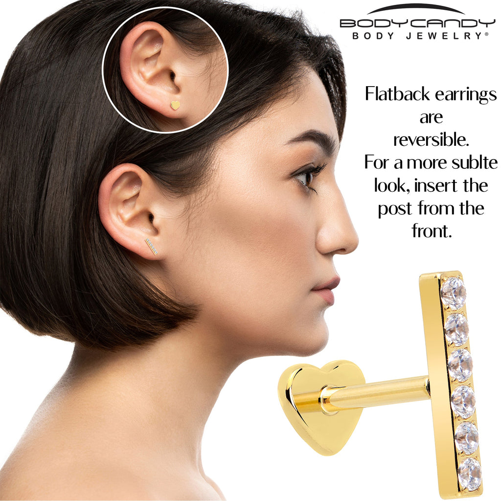 BodyCandy 18G 1/4 Clear Gem Gold Plated Implant Grade Titanium Threadless Bar Flatback Stud — side view