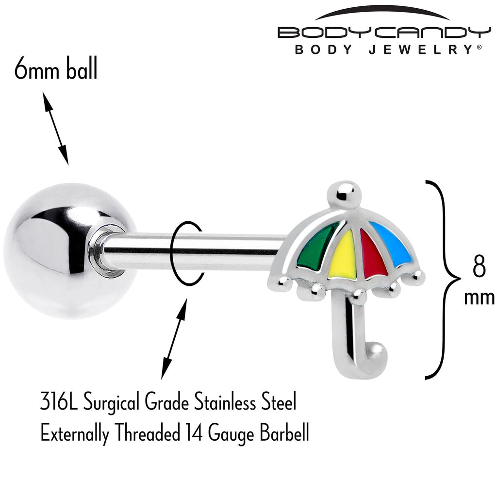 BodyCandy Colorful Umbrella Barbell Tongue Ring — detail close-up