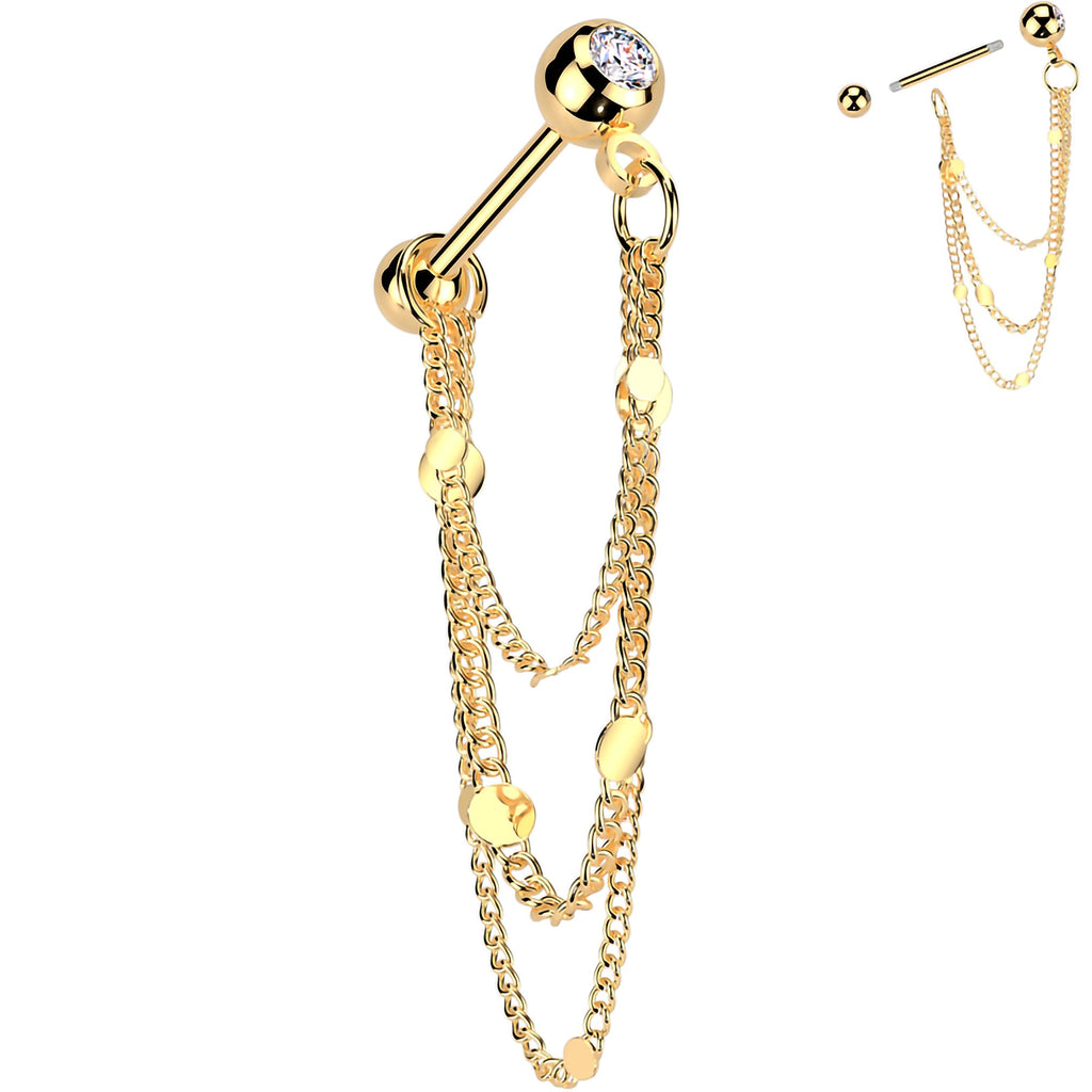 BodyCandy 16G 5/16 CZ Gem Stud Triple Chain Cartilage Earring — detail close-up