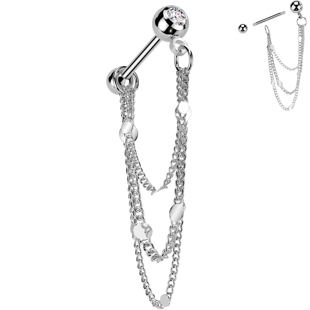 BodyCandy 16G 5/16 CZ Gem Stud Triple Chain Cartilage Earring — lifestyle context