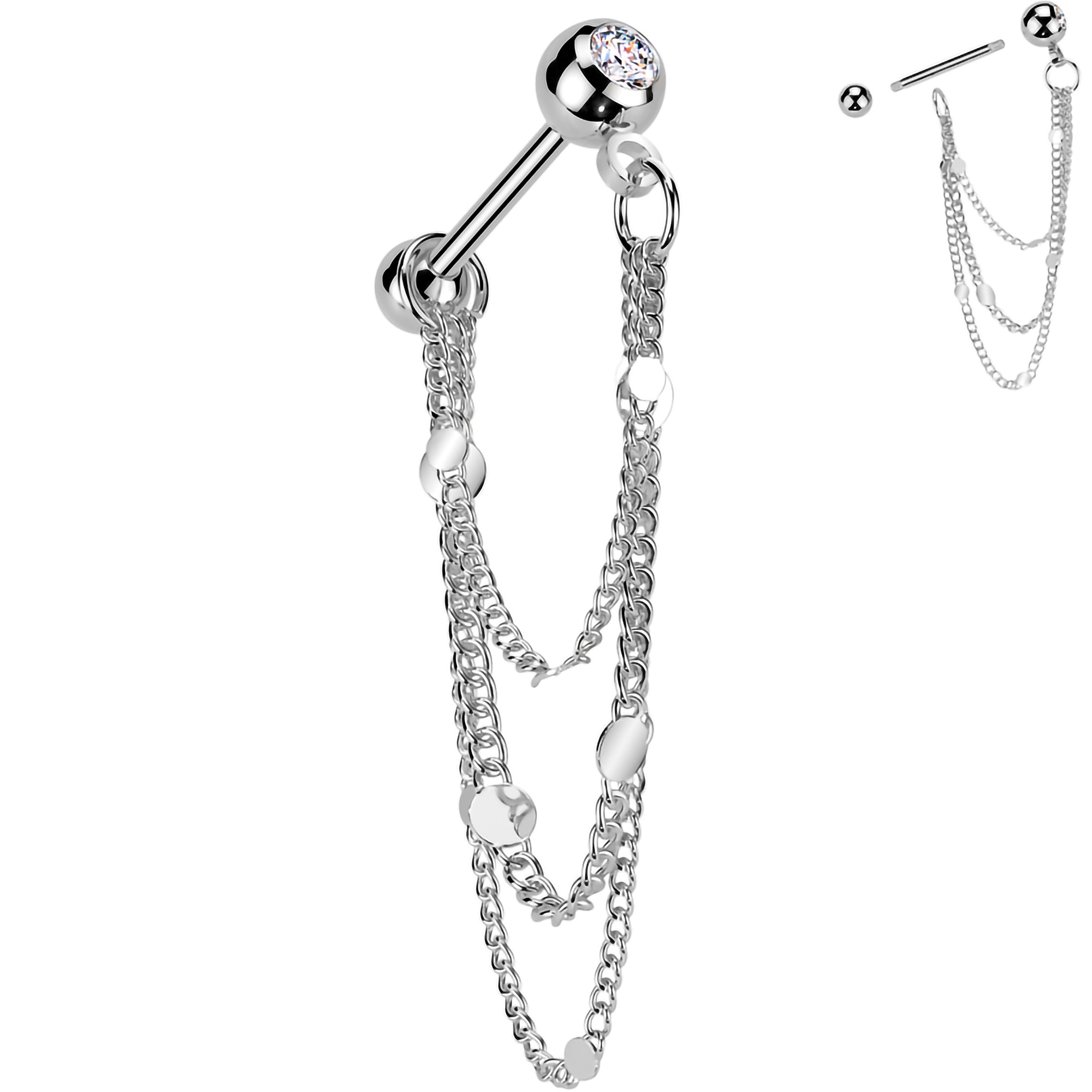 BodyCandy 16G 5/16 CZ Gem Stud Triple Chain Cartilage Earring — lifestyle context