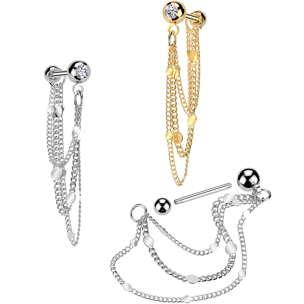 BodyCandy 16G 5/16 CZ Gem Stud Triple Chain Cartilage Earring — main product shot
