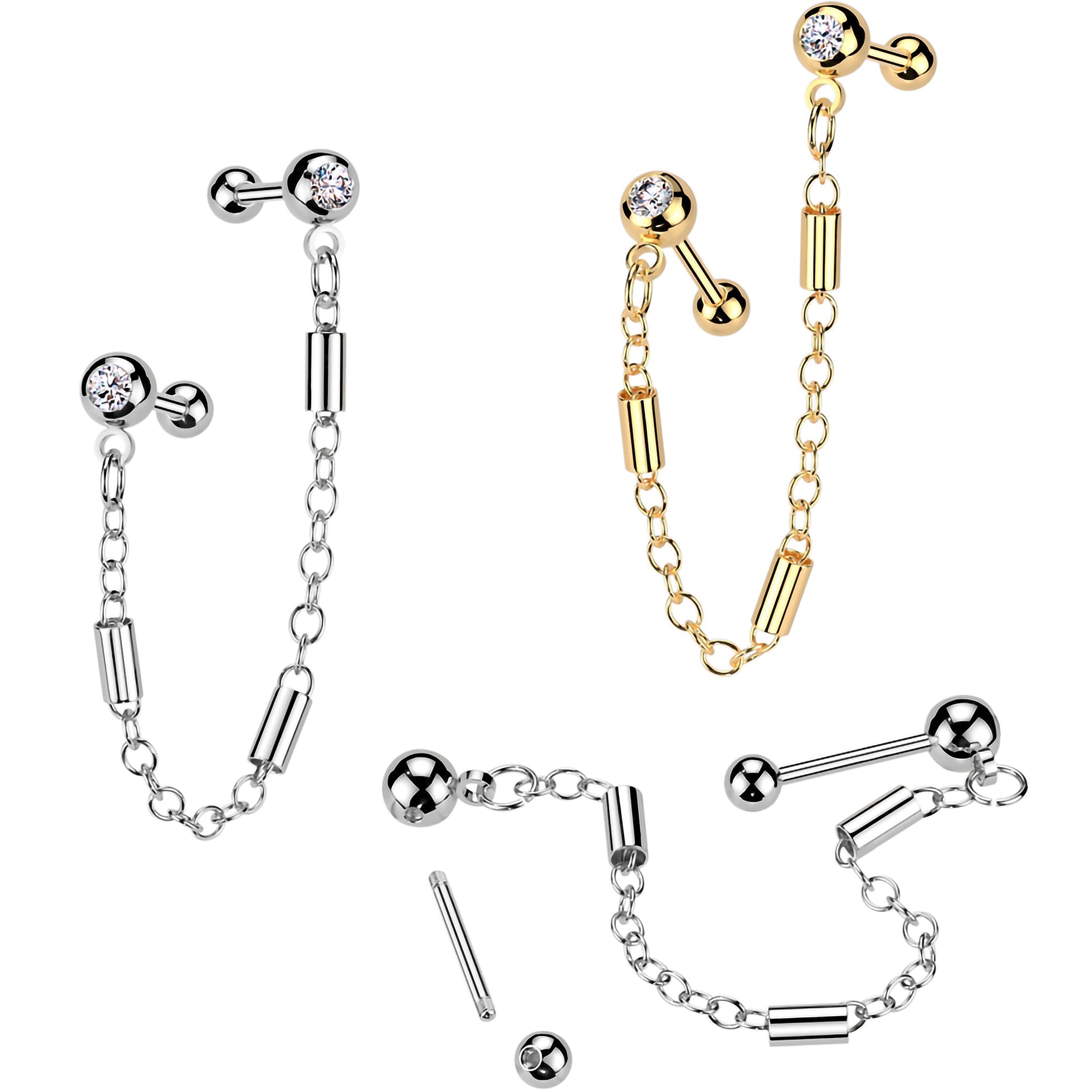 BodyCandy 18G 5/16 CZ Gem Cartilage Chain Earring Double Piercing — main product shot