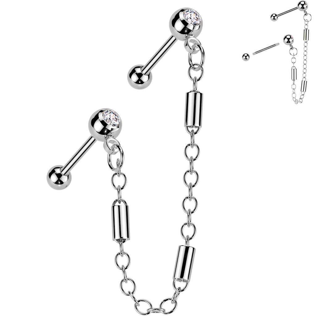 BodyCandy 18G 5/16 CZ Gem Cartilage Chain Earring Double Piercing — detail close-up