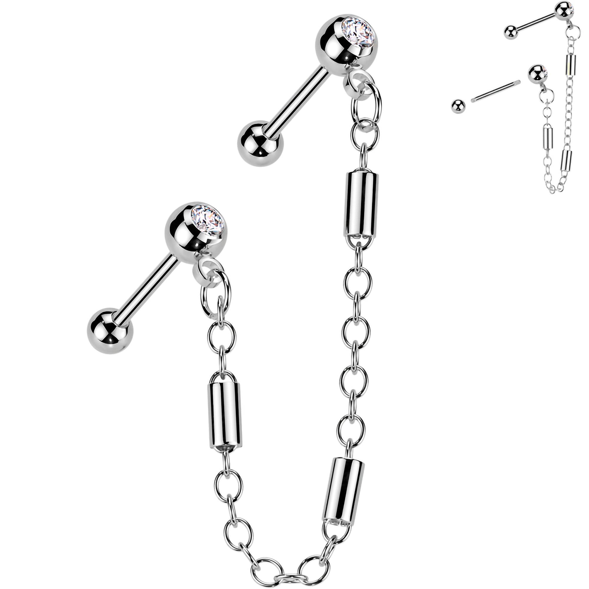 BodyCandy 18G 5/16 CZ Gem Cartilage Chain Earring Double Piercing — detail close-up