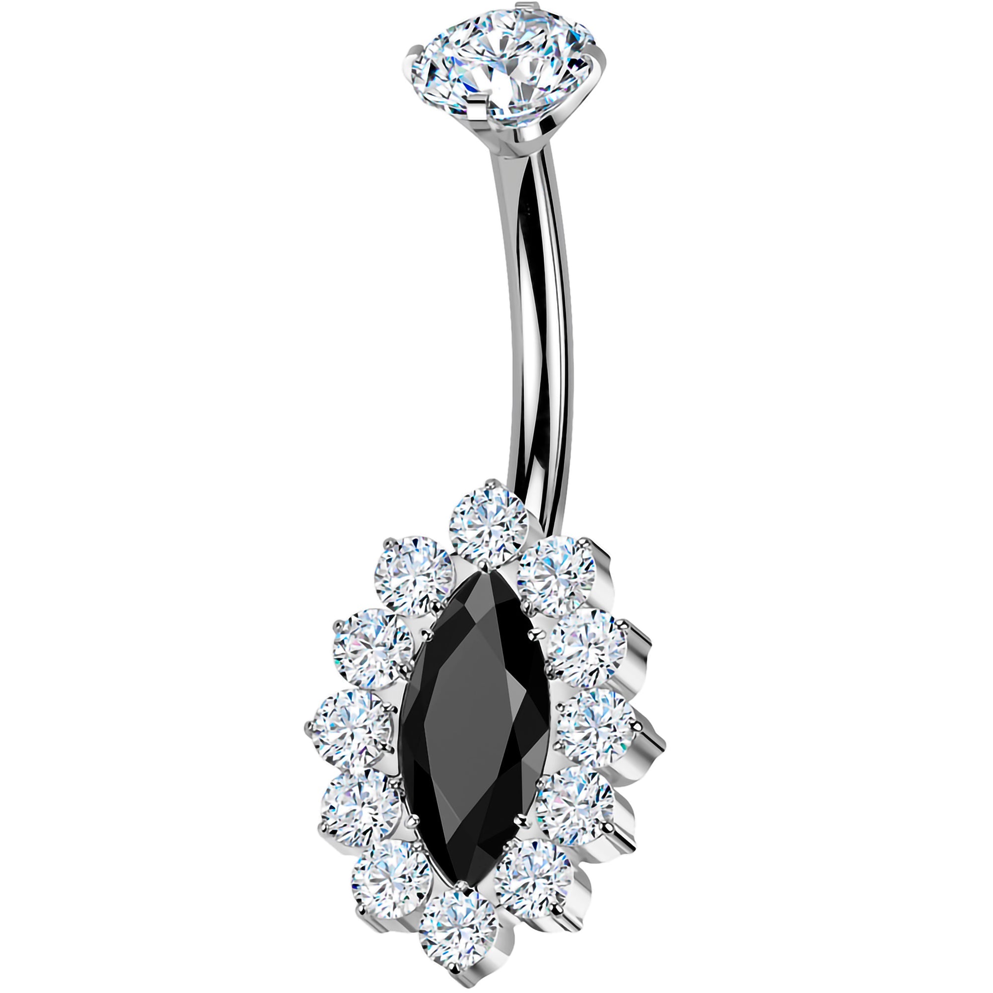 BodyCandy Implant Grade Titanium Internally Threaded Firey Oval Belly Ring — detail close-up