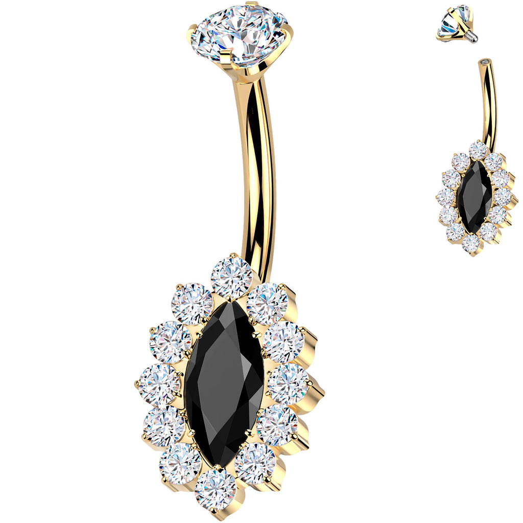 BodyCandy Implant Grade Titanium Internally Threaded Firey Oval Belly Ring — lifestyle context