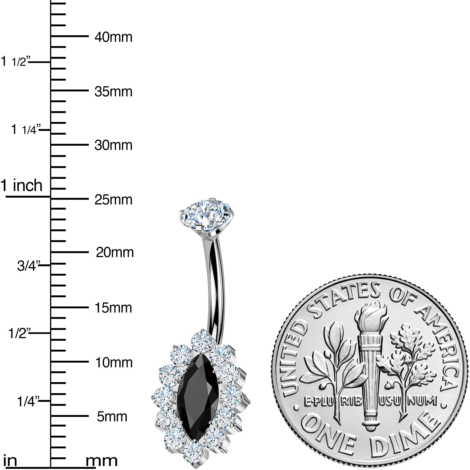 BodyCandy Implant Grade Titanium Internally Threaded Firey Oval Belly Ring — side view