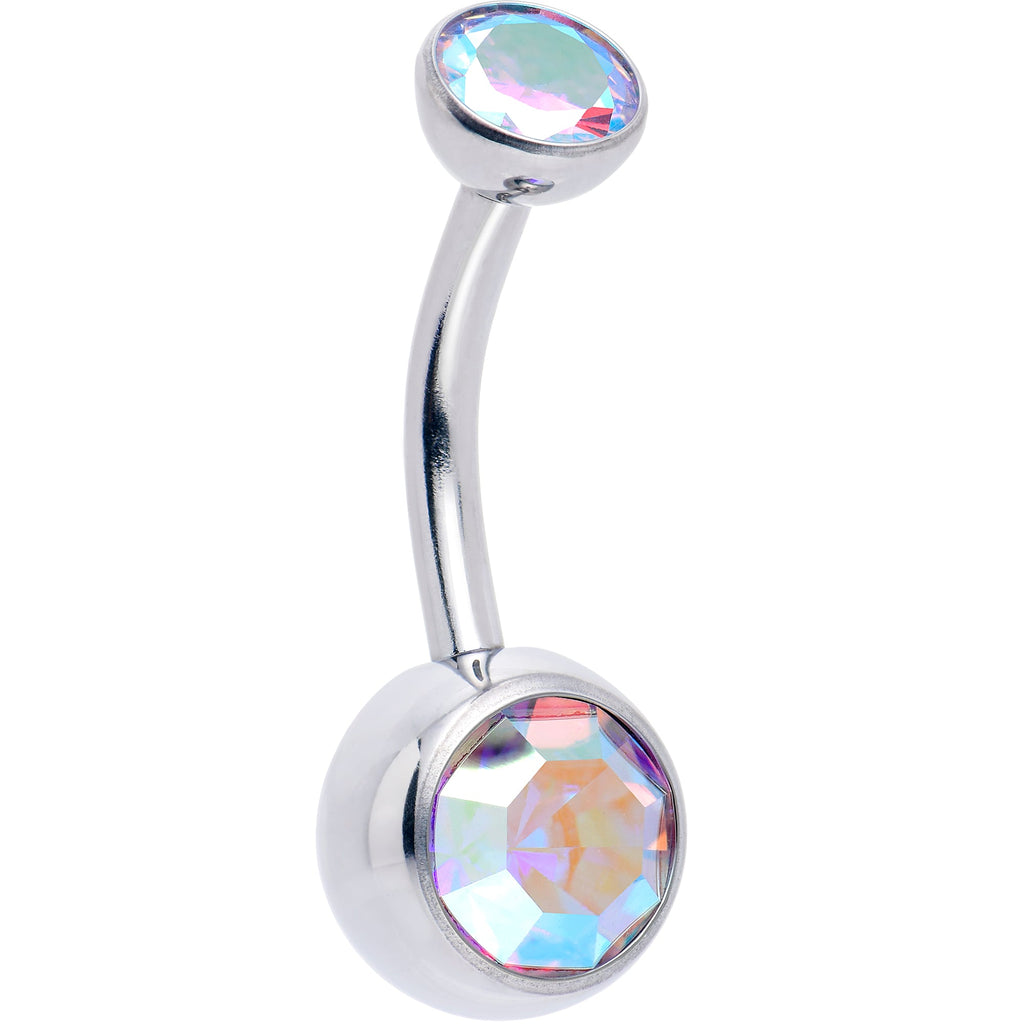 BodyCandy Double CZ Implant Grade Titanium Threadless Bezel Push In Belly Ring — size reference