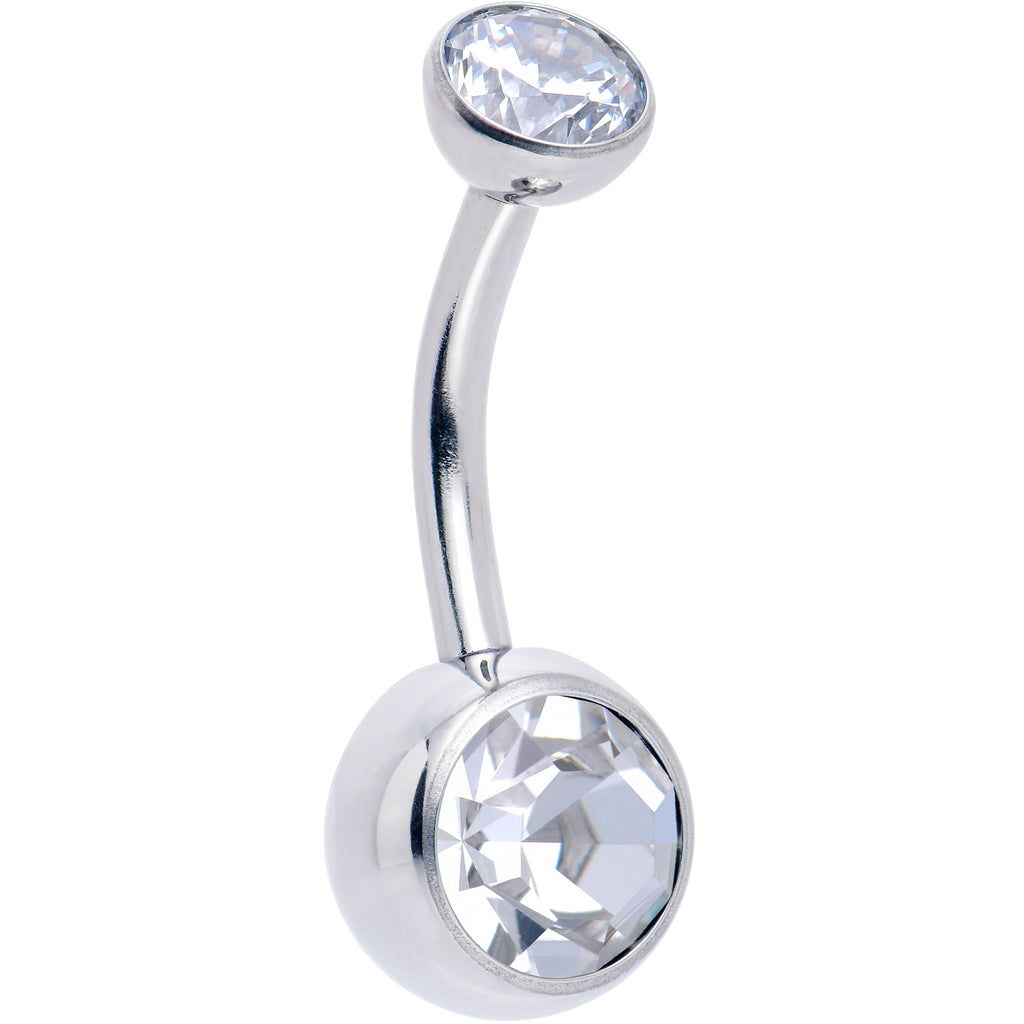 BodyCandy Double CZ Implant Grade Titanium Threadless Bezel Push In Belly Ring — comparison shot