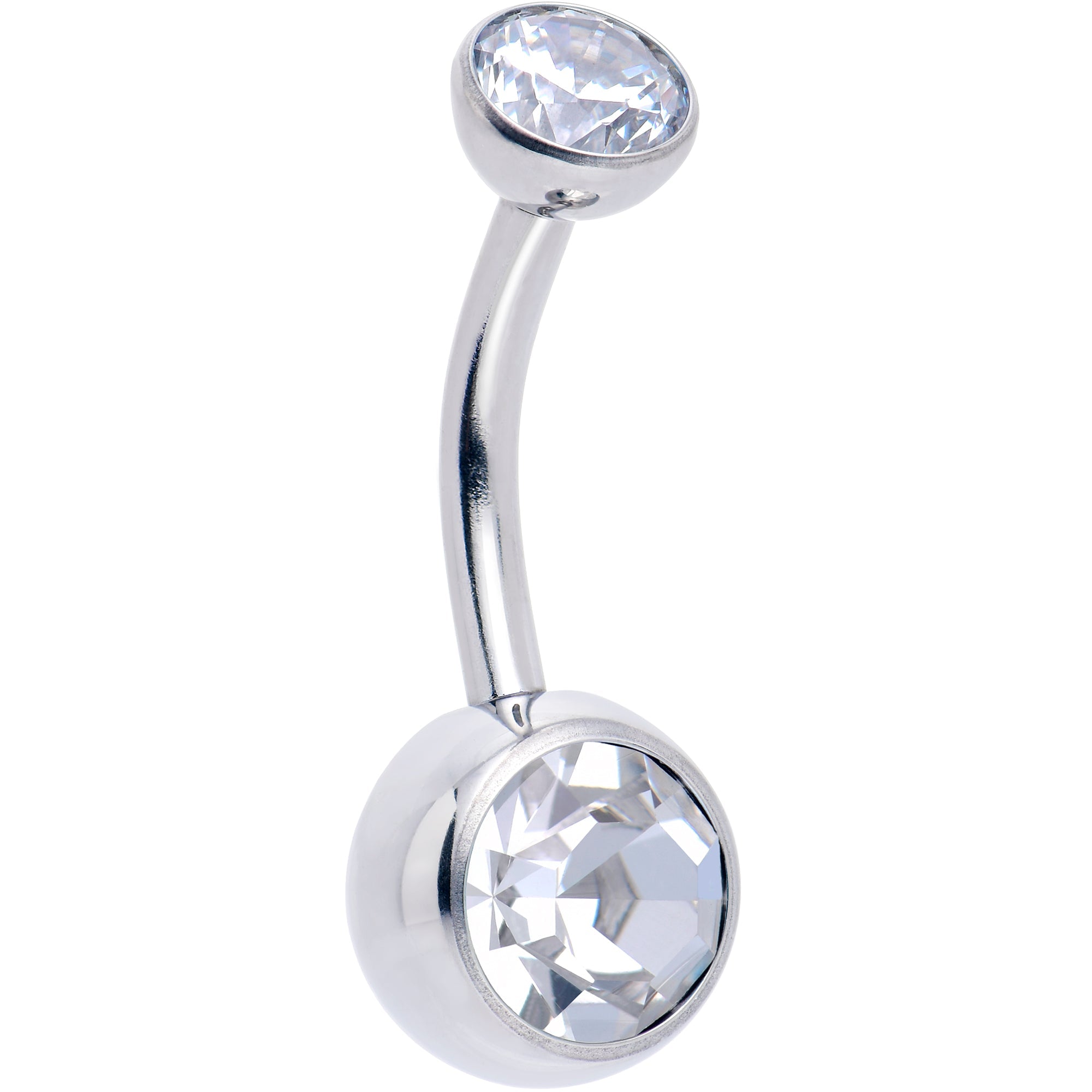 BodyCandy Double CZ Implant Grade Titanium Threadless Bezel Push In Belly Ring — comparison shot