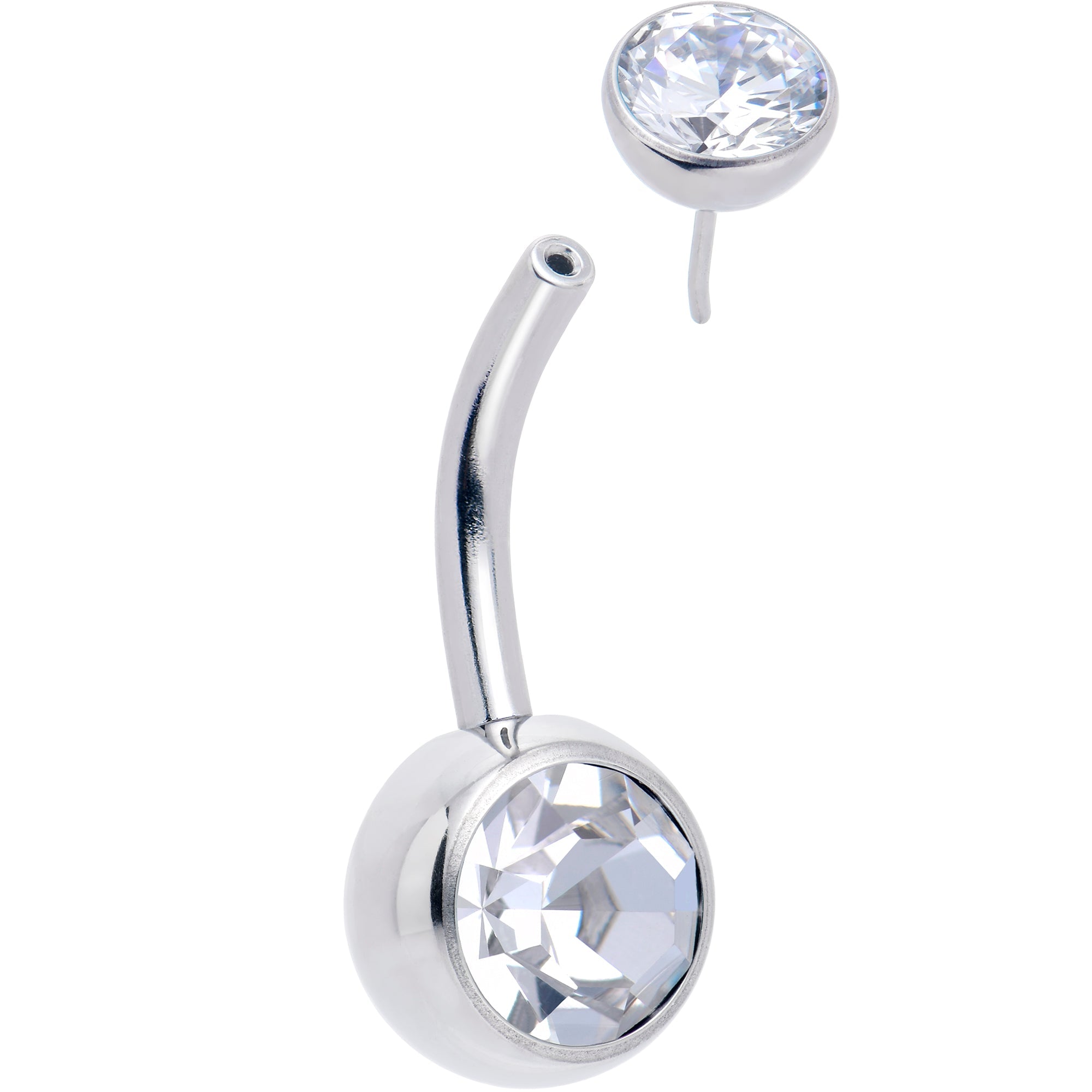BodyCandy Double CZ Implant Grade Titanium Threadless Bezel Push In Belly Ring — detail close-up