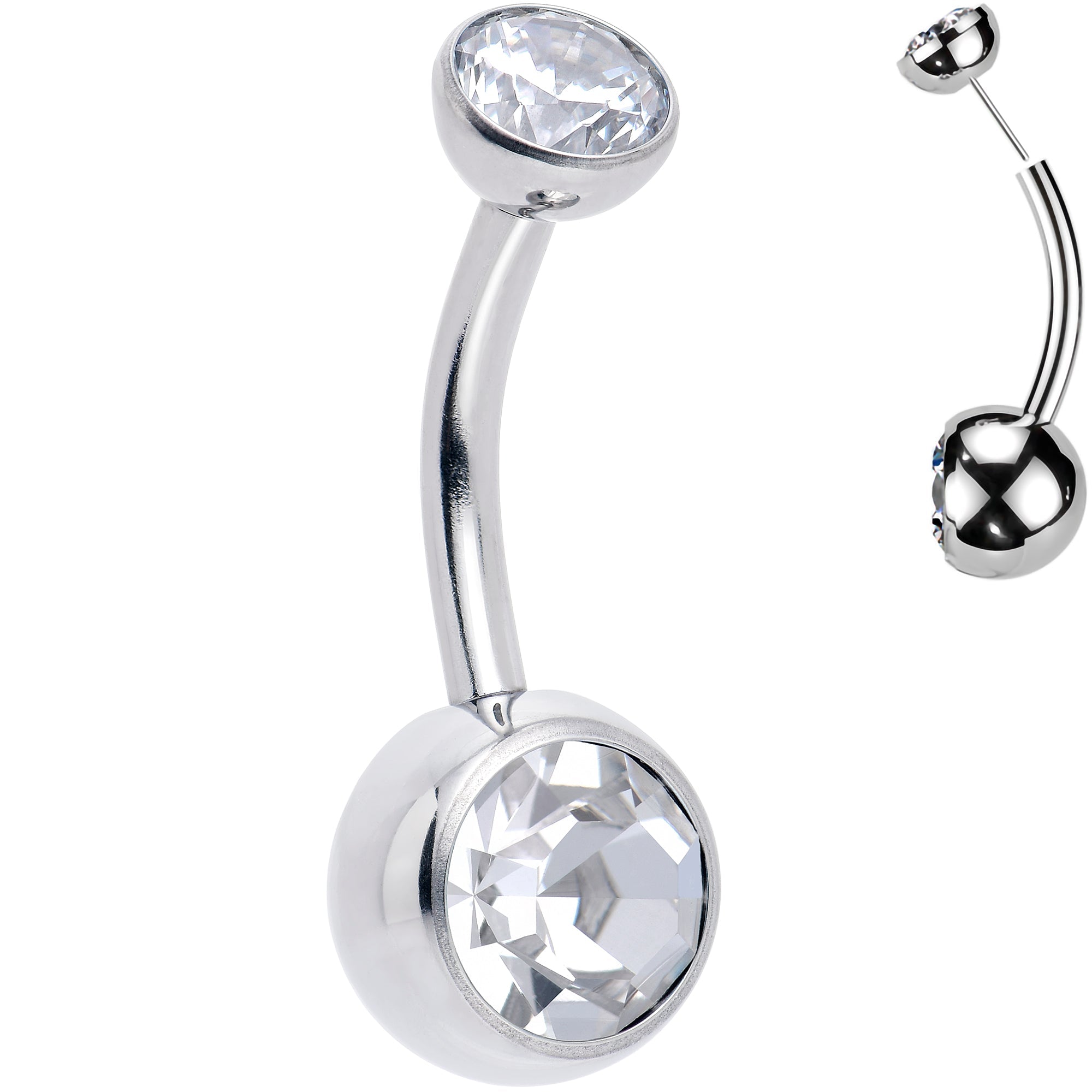 BodyCandy Double CZ Implant Grade Titanium Threadless Bezel Push In Belly Ring — lifestyle context