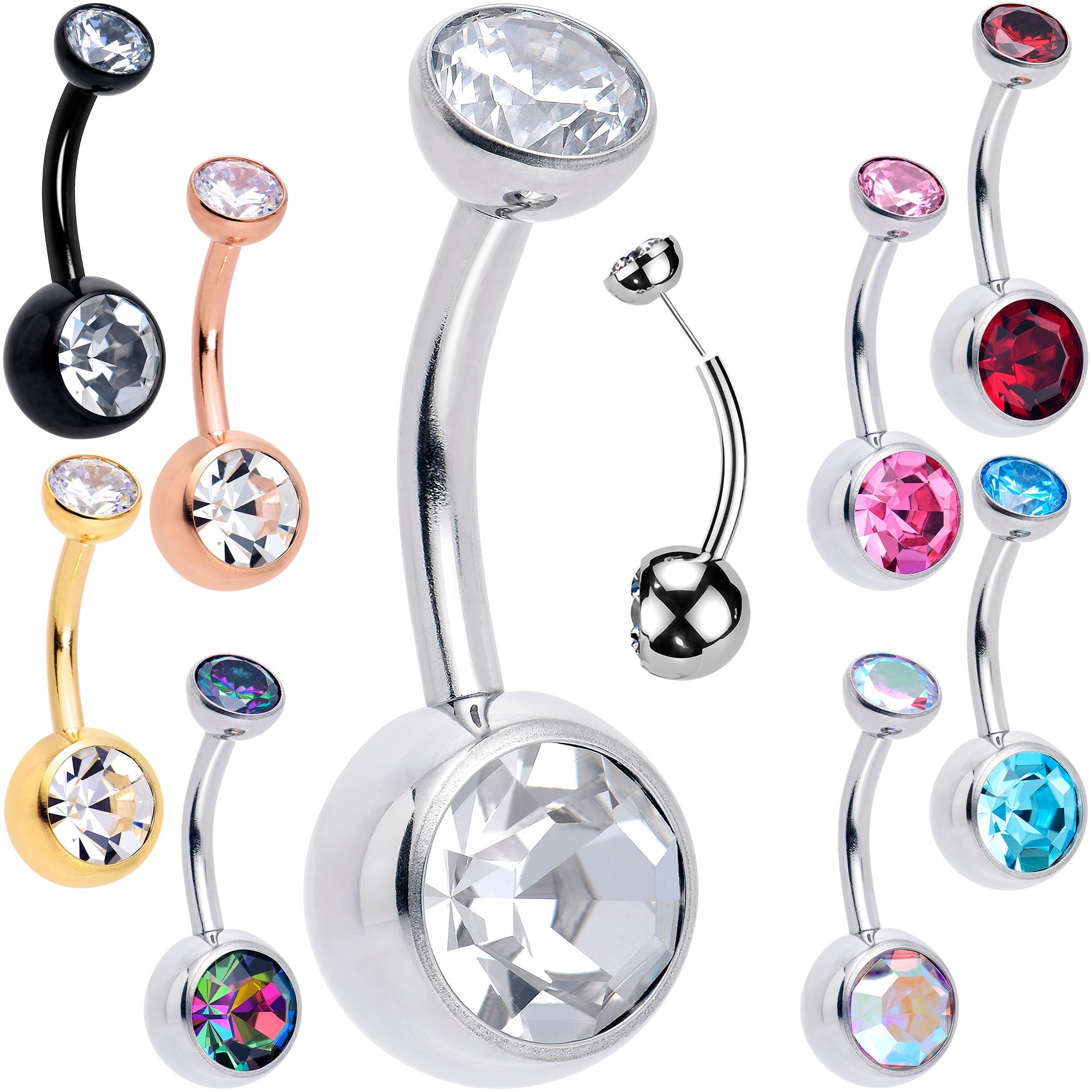 BodyCandy Double CZ Implant Grade Titanium Threadless Bezel Push In Belly Ring — main product shot