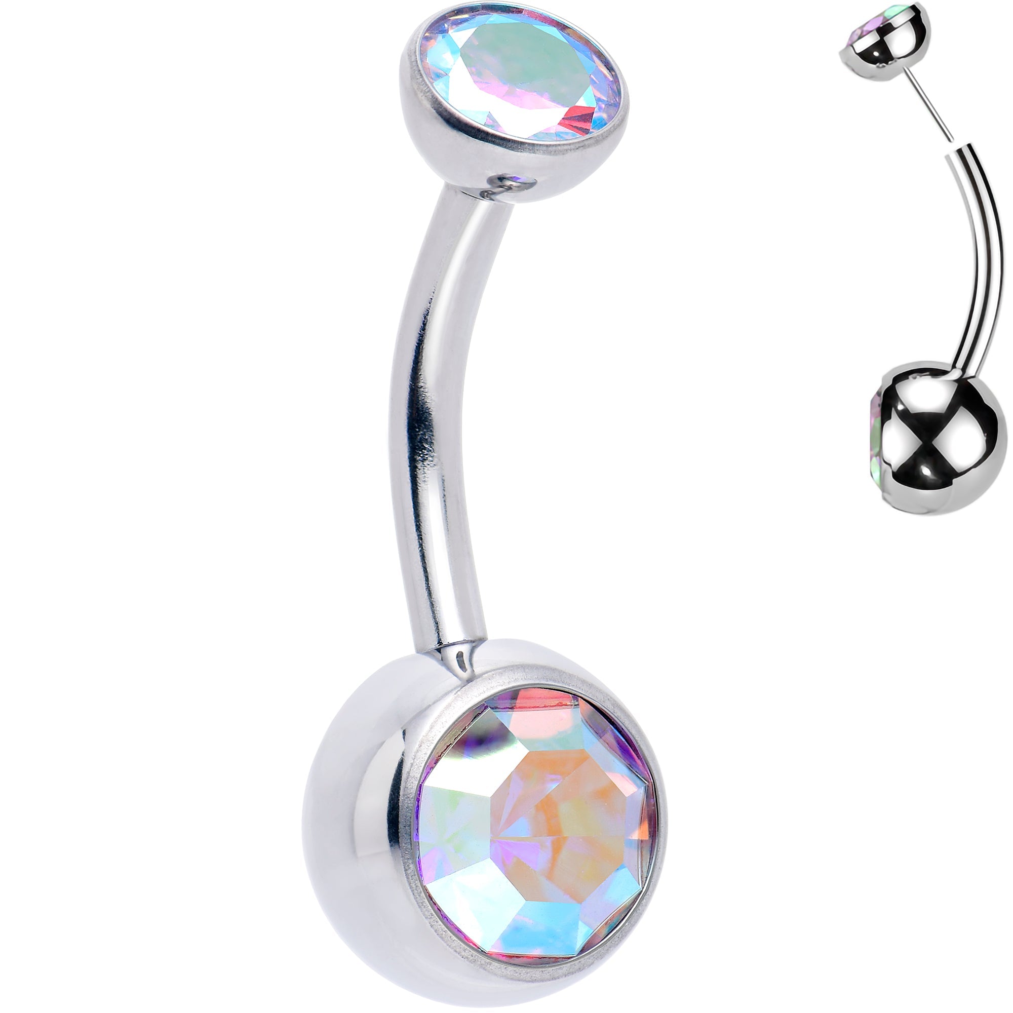 BodyCandy Double CZ Implant Grade Titanium Threadless Bezel Push In Belly Ring — flat-lay composition