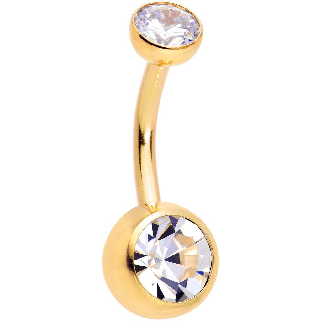 BodyCandy Double CZ Implant Grade Titanium Threadless Bezel Push In Belly Ring — back view