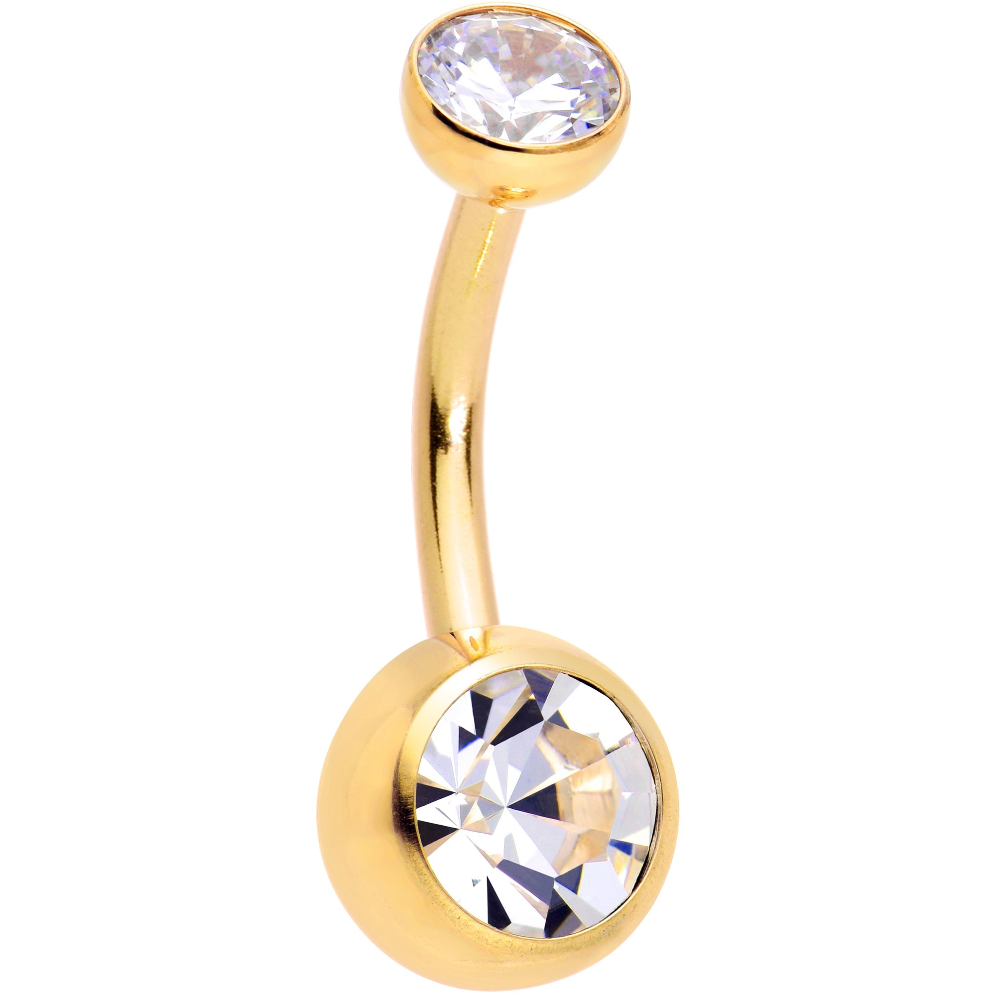 BodyCandy Double CZ Implant Grade Titanium Threadless Bezel Push In Belly Ring — back view