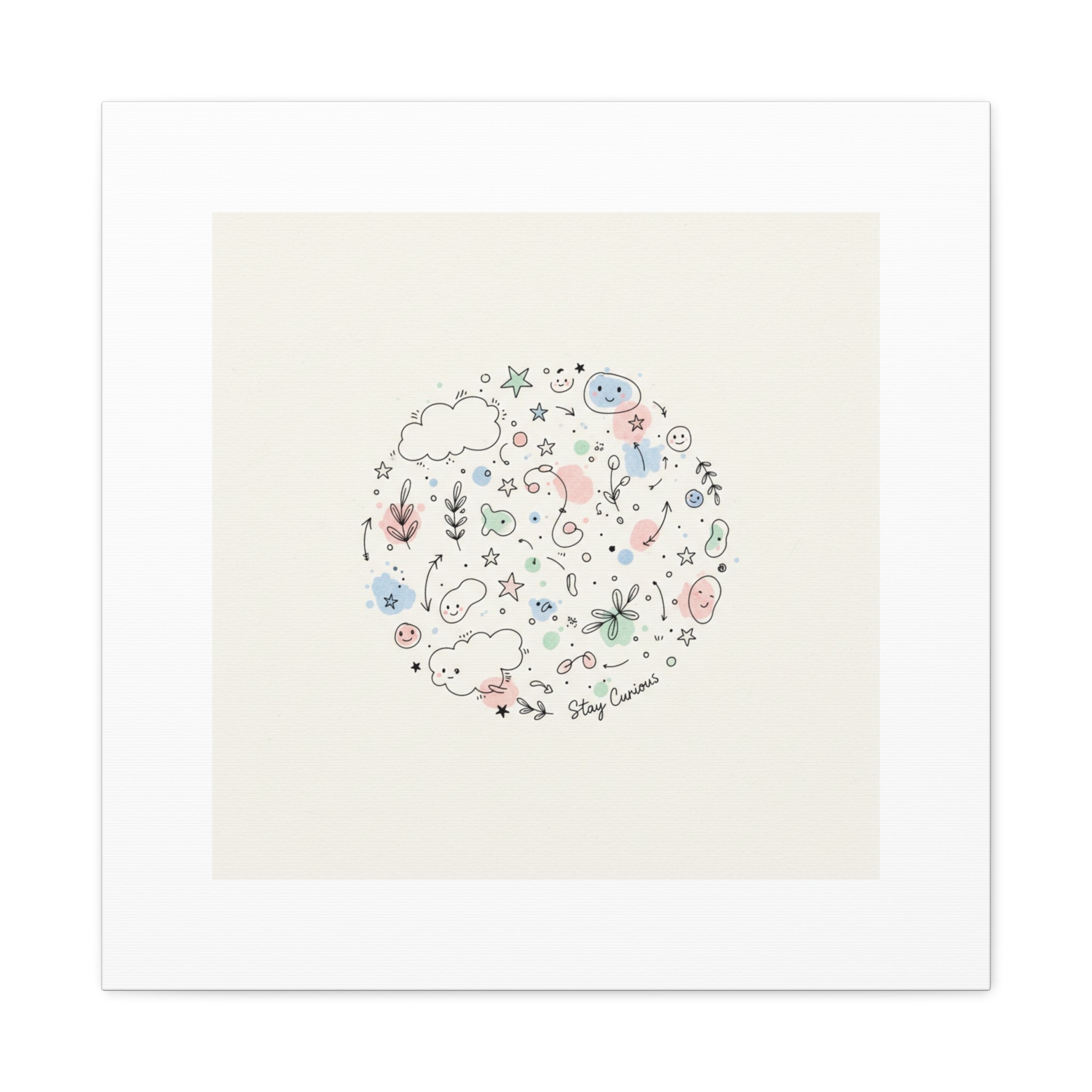 Doodle Circle Line Drawing Matte Canvas, Hand-Drawn Sketch Art