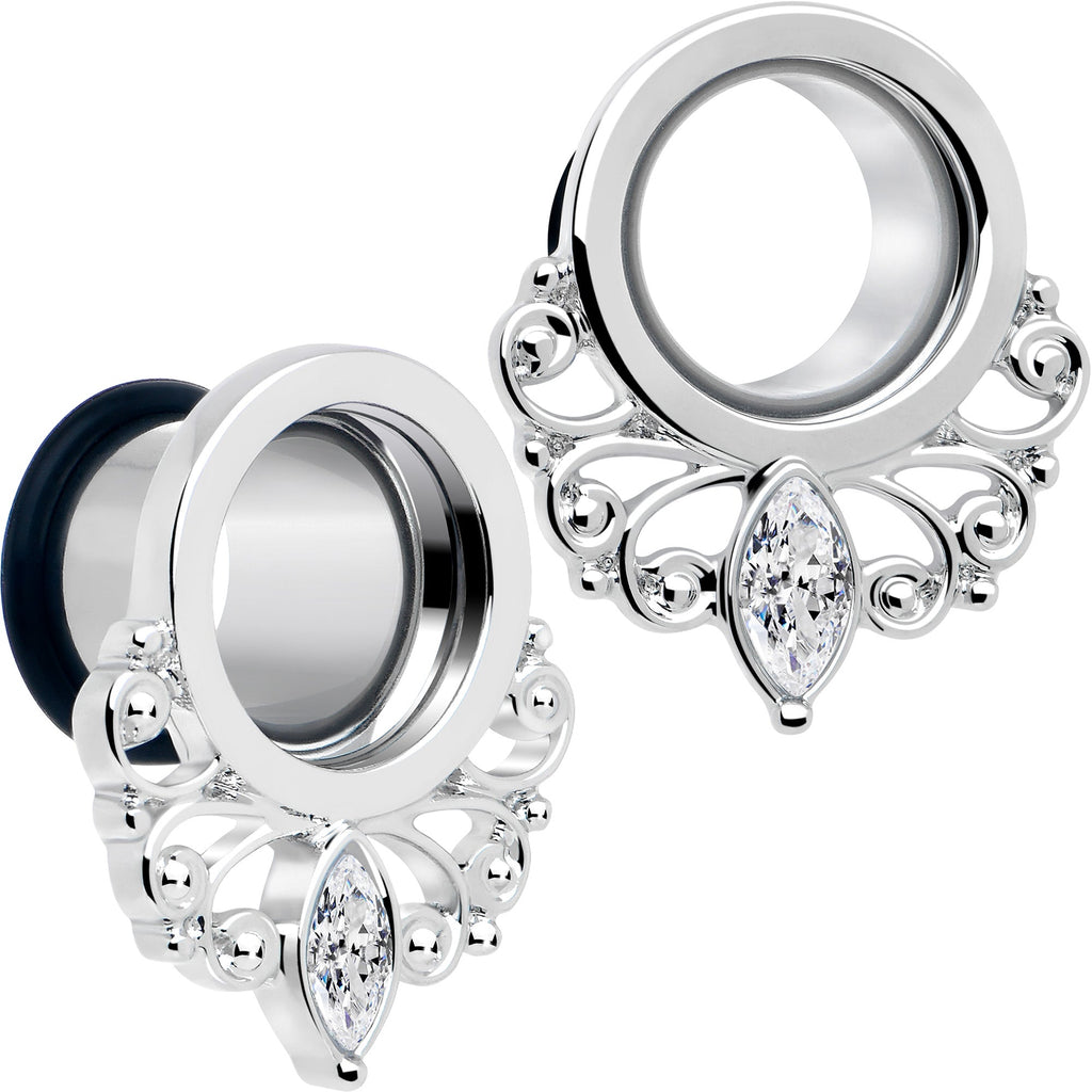 BodyCandy Clear Gem Drop Filigree Single Flare Tunnel Plug Set 6mm to 16mm — size reference