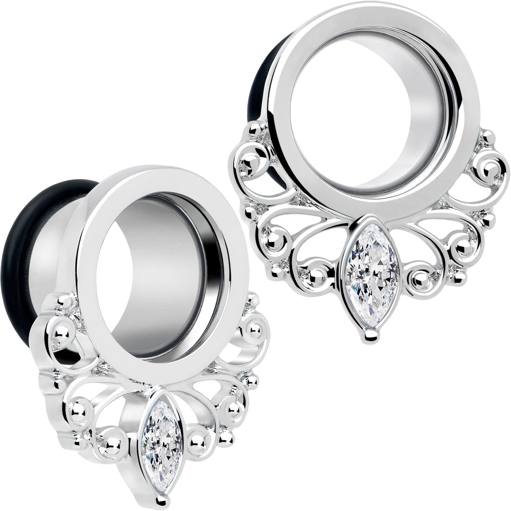 BodyCandy Clear Gem Drop Filigree Single Flare Tunnel Plug Set 6mm to 16mm — color detail