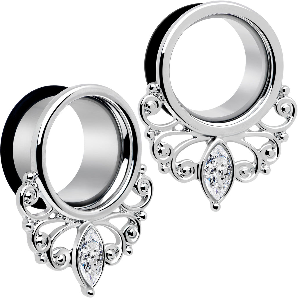 BodyCandy Clear Gem Drop Filigree Single Flare Tunnel Plug Set 6mm to 16mm — comparison shot