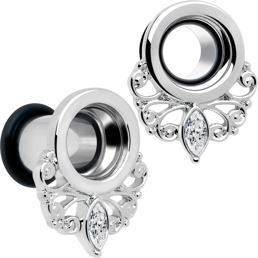 BodyCandy Clear Gem Drop Filigree Single Flare Tunnel Plug Set 6mm to 16mm — alternative angle