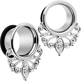 Clear Gem Drop Filigree Single Flare Tunnel Plug Set 6mm to 16mm