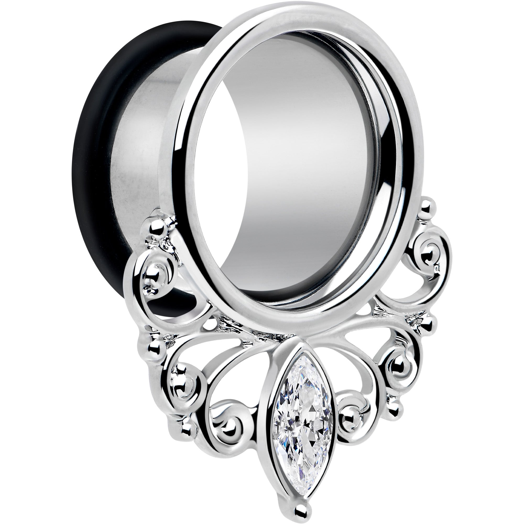 BodyCandy Clear Gem Drop Filigree Single Flare Tunnel Plug Set 6mm to 16mm — lifestyle context