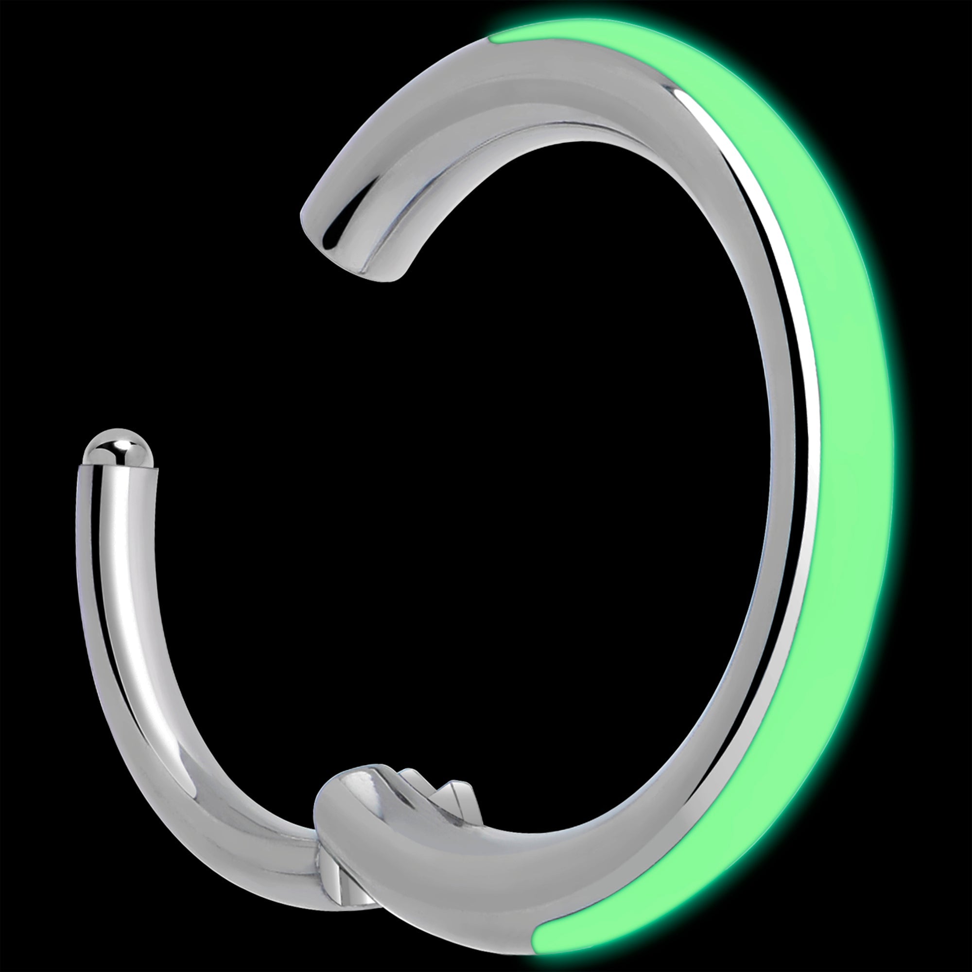 BodyCandy 20G Implant Grade Titanium  Glow in the Dark Hinged Segment Nose Hoop — detail close-up