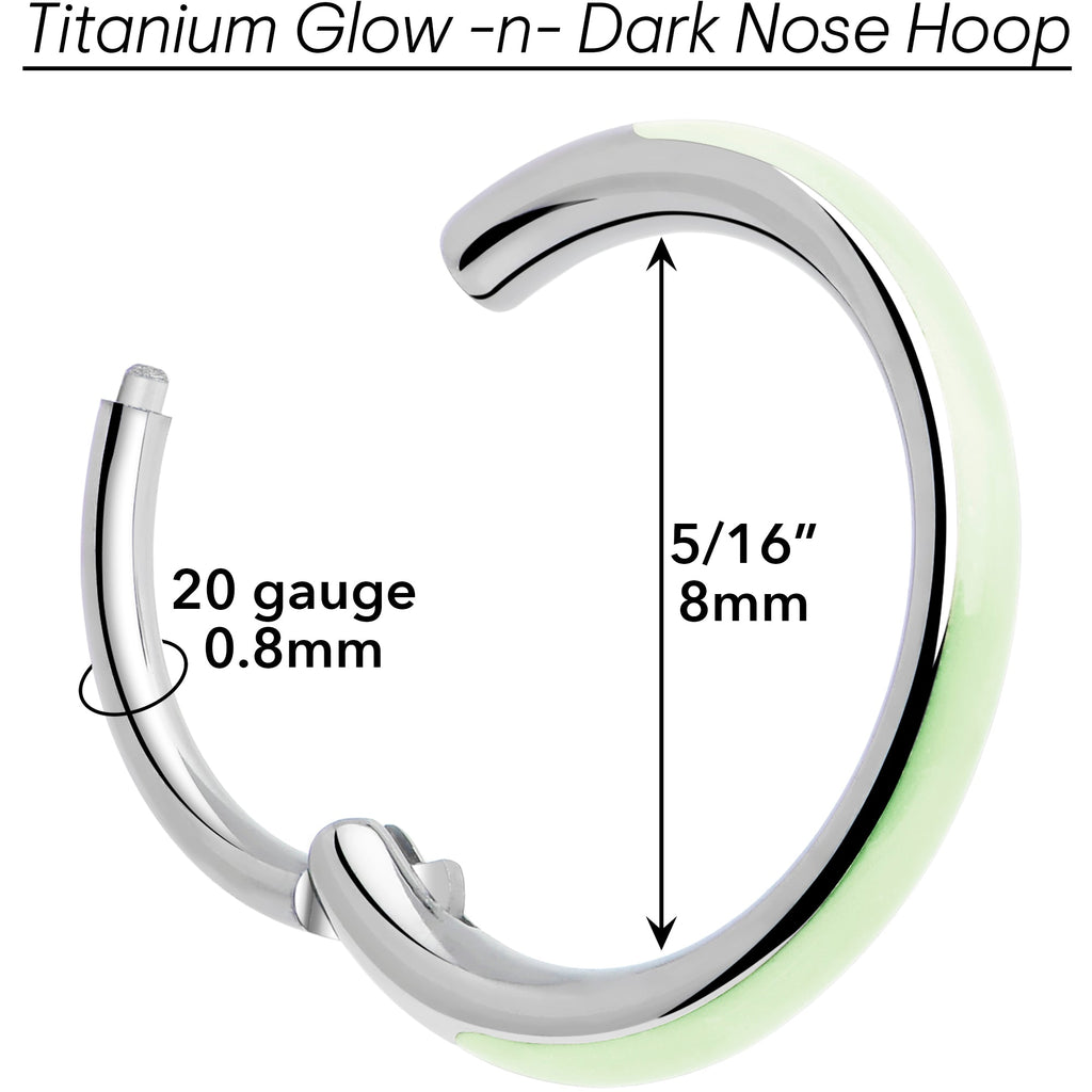 BodyCandy 20G Implant Grade Titanium  Glow in the Dark Hinged Segment Nose Hoop — back view