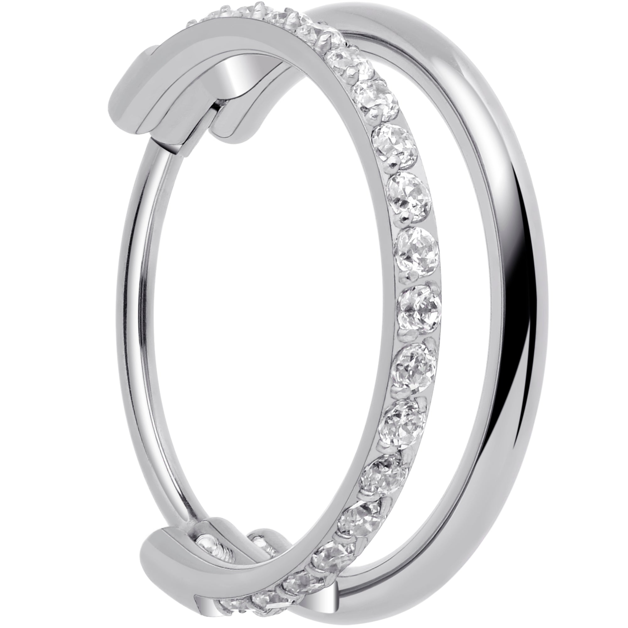 BodyCandy Single Row Micro Gem Implant Grade Titanium Hinged Double Hoop Nose Ring — back view