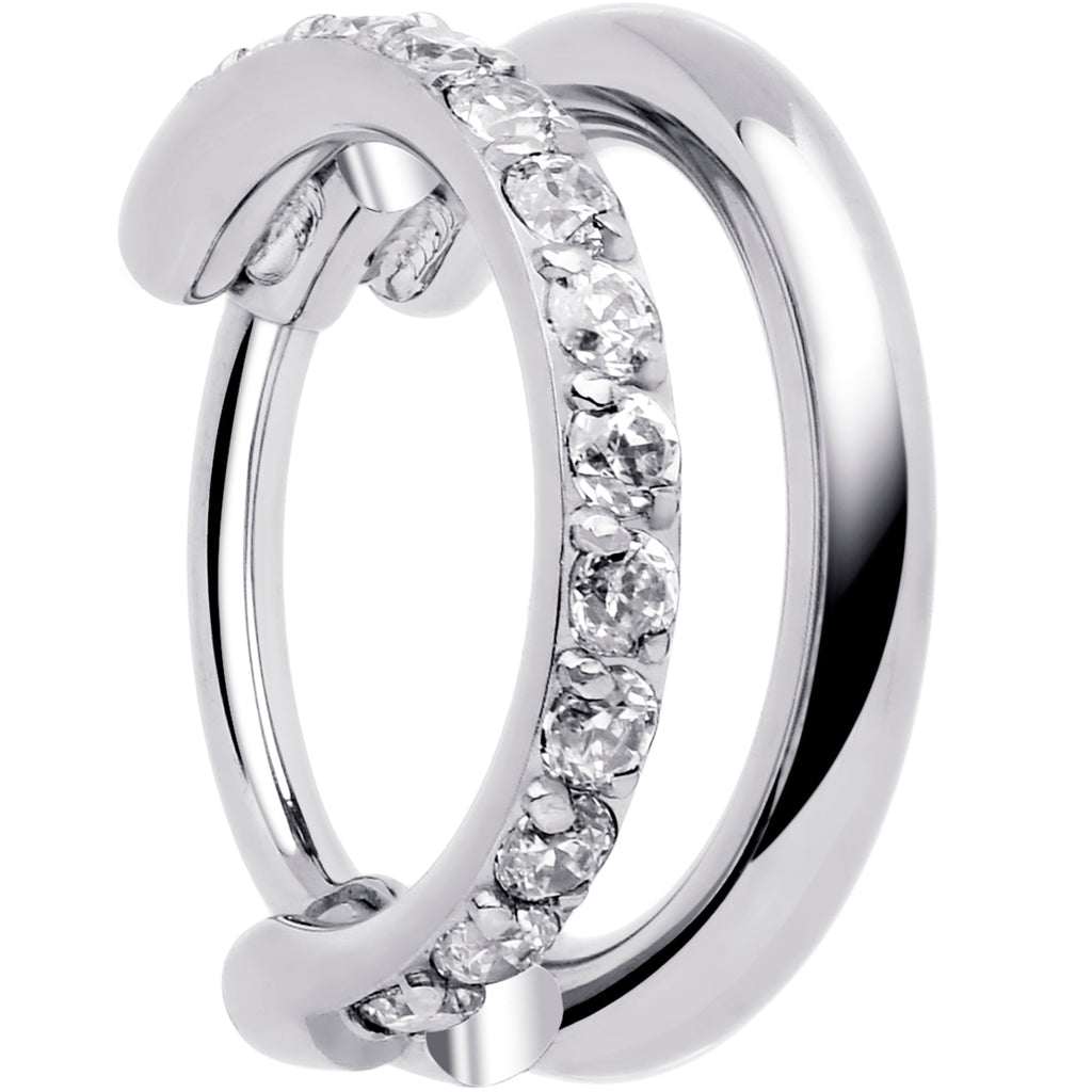 BodyCandy Single Row Micro Gem Implant Grade Titanium Hinged Double Hoop Nose Ring — alternative angle