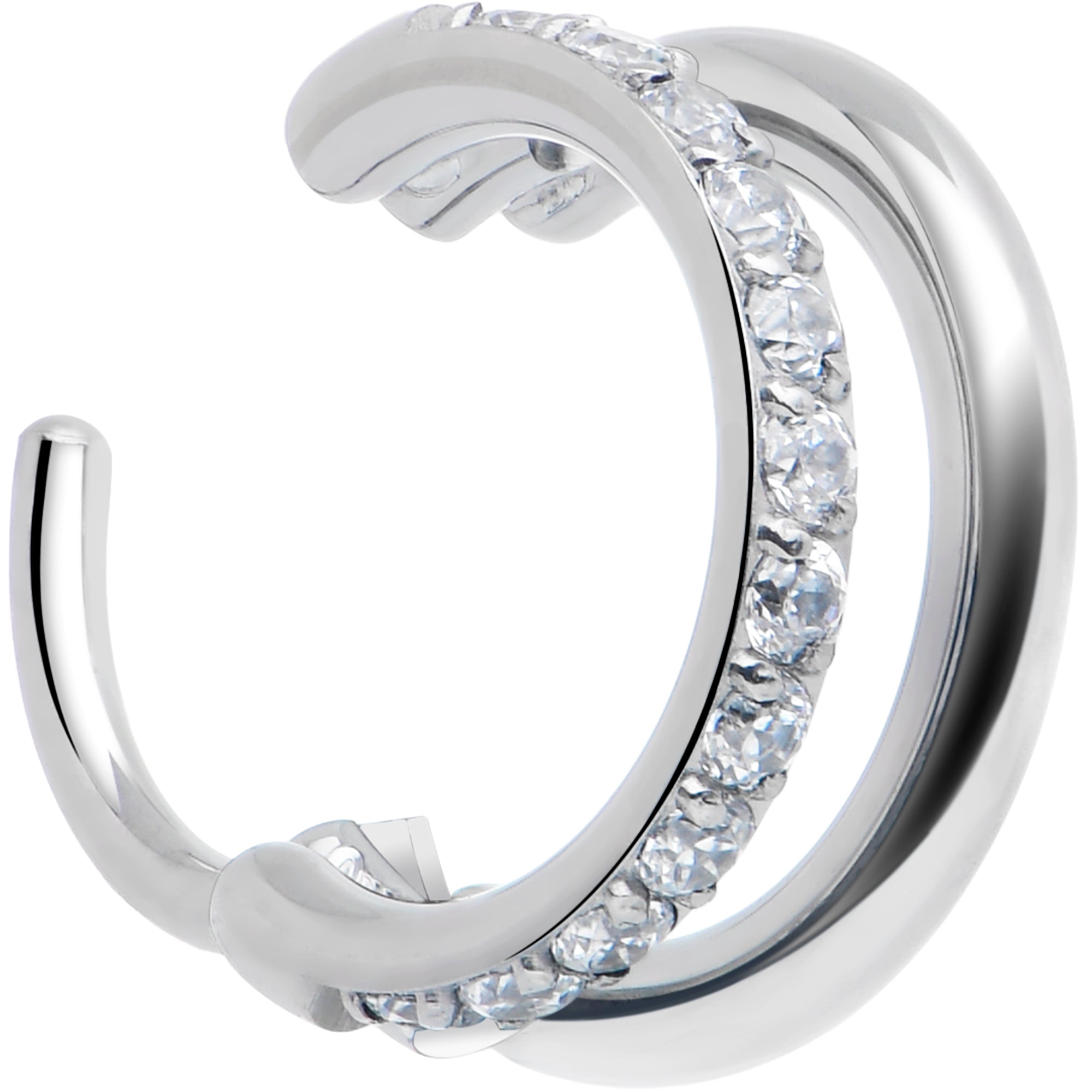 BodyCandy Single Row Micro Gem Implant Grade Titanium Hinged Double Hoop Nose Ring — feature highlight