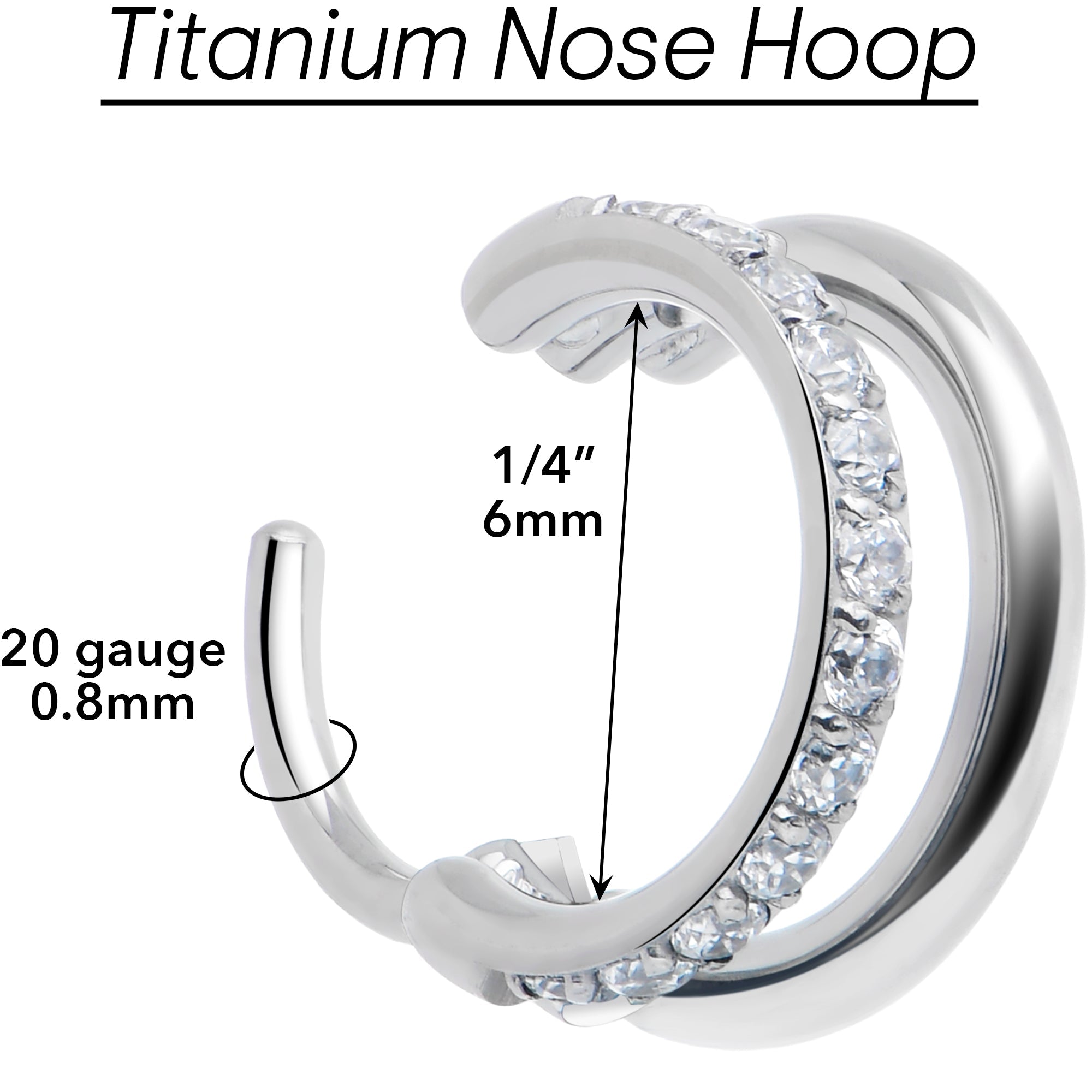 BodyCandy Single Row Micro Gem Implant Grade Titanium Hinged Double Hoop Nose Ring — detail close-up