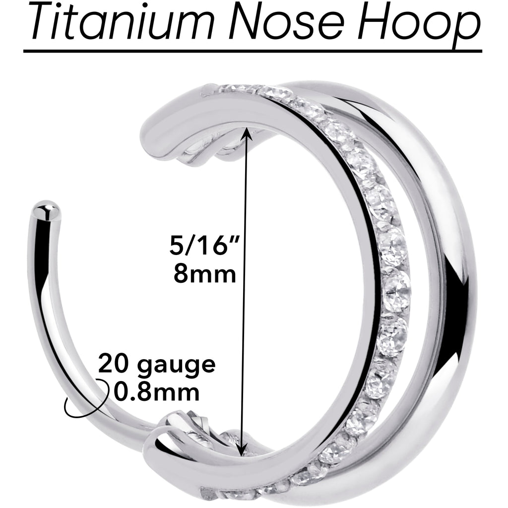 BodyCandy Single Row Micro Gem Implant Grade Titanium Hinged Double Hoop Nose Ring — side view