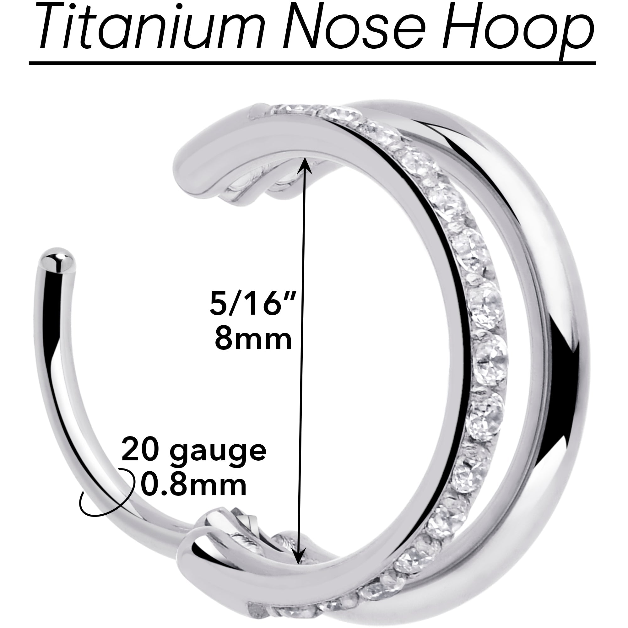 BodyCandy Single Row Micro Gem Implant Grade Titanium Hinged Double Hoop Nose Ring — side view