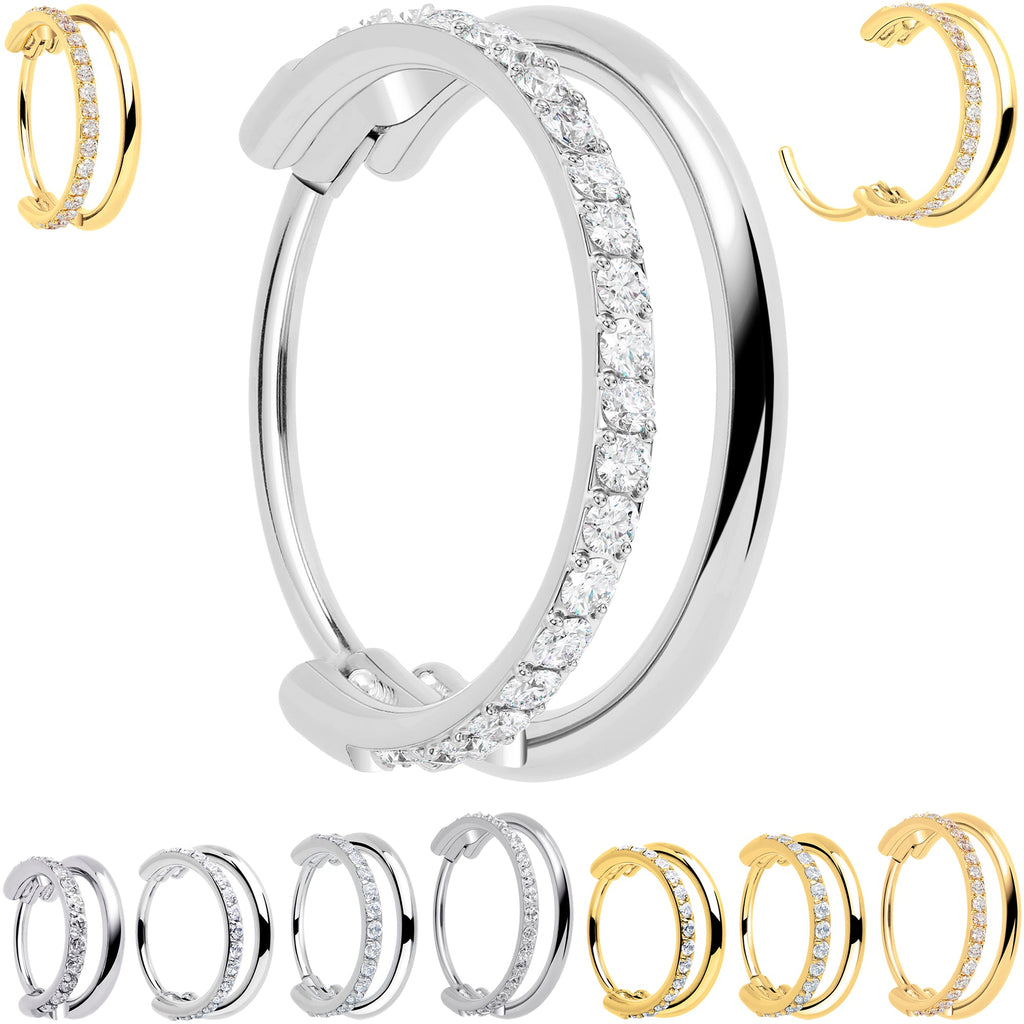BodyCandy Single Row Micro Gem Implant Grade Titanium Hinged Double Hoop Nose Ring — main product shot