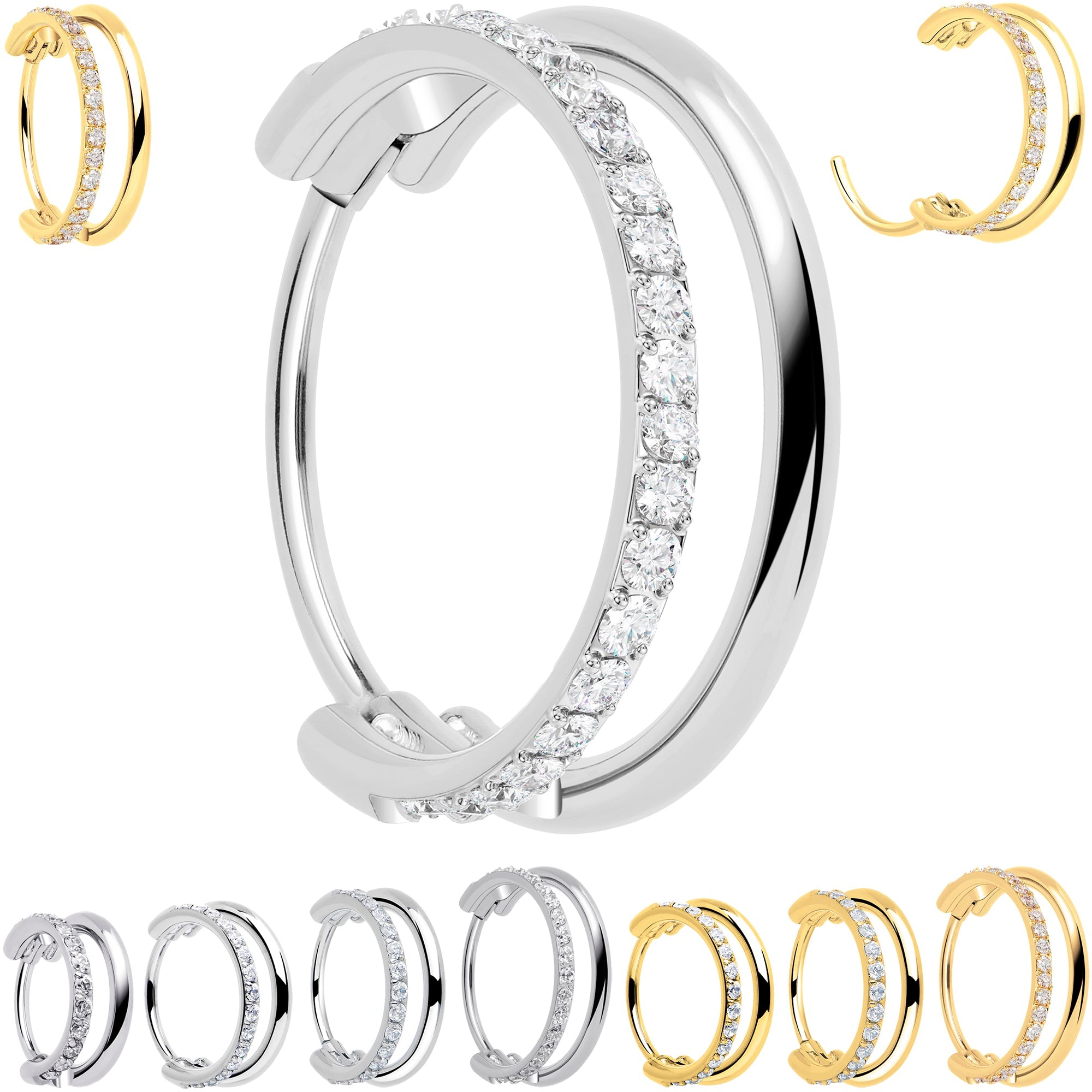 BodyCandy Single Row Micro Gem Implant Grade Titanium Hinged Double Hoop Nose Ring — main product shot