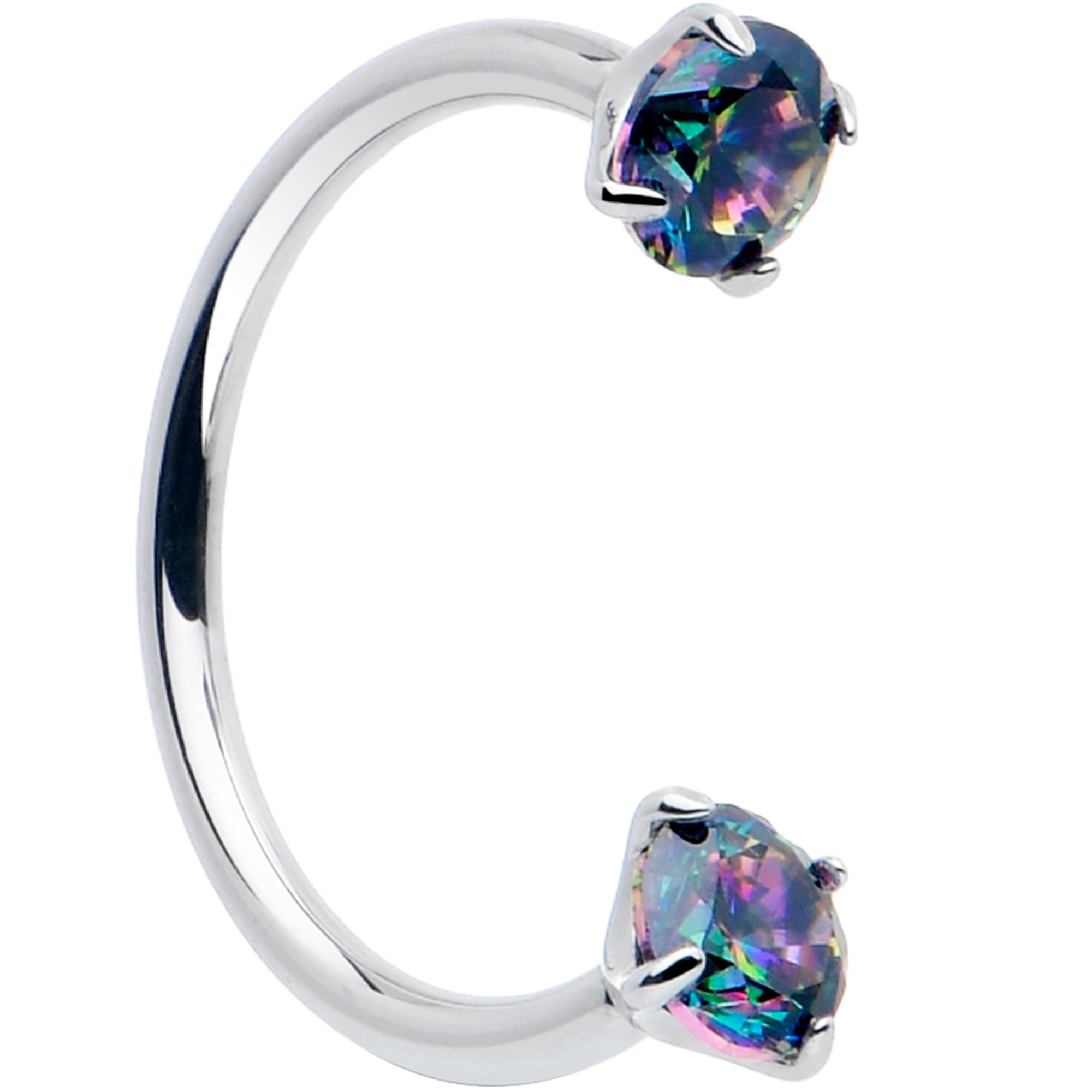 BodyCandy Double Gem Titanium Horseshoe Nose Ring -  Internally Threaded Solid Titanium CZ Horseshoe Nose Hoop — in-use photo