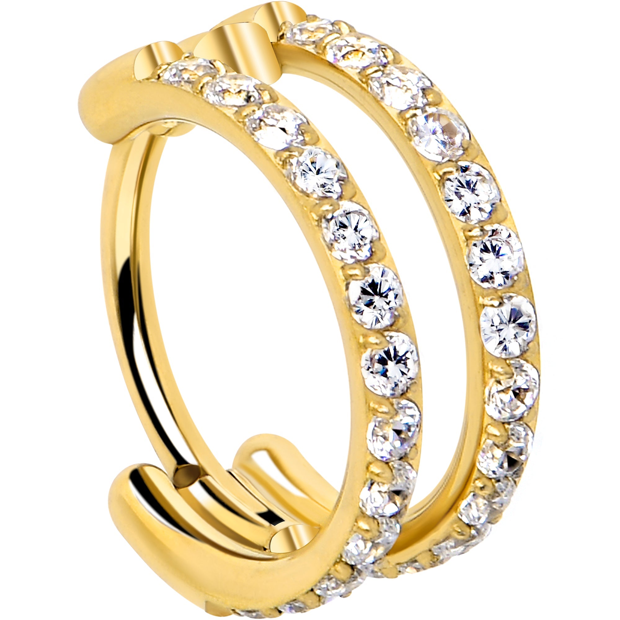 BodyCandy 20G Double Row Micro Gem Implant Grade Titanium Hinged Double Hoop Nose Ring — color detail