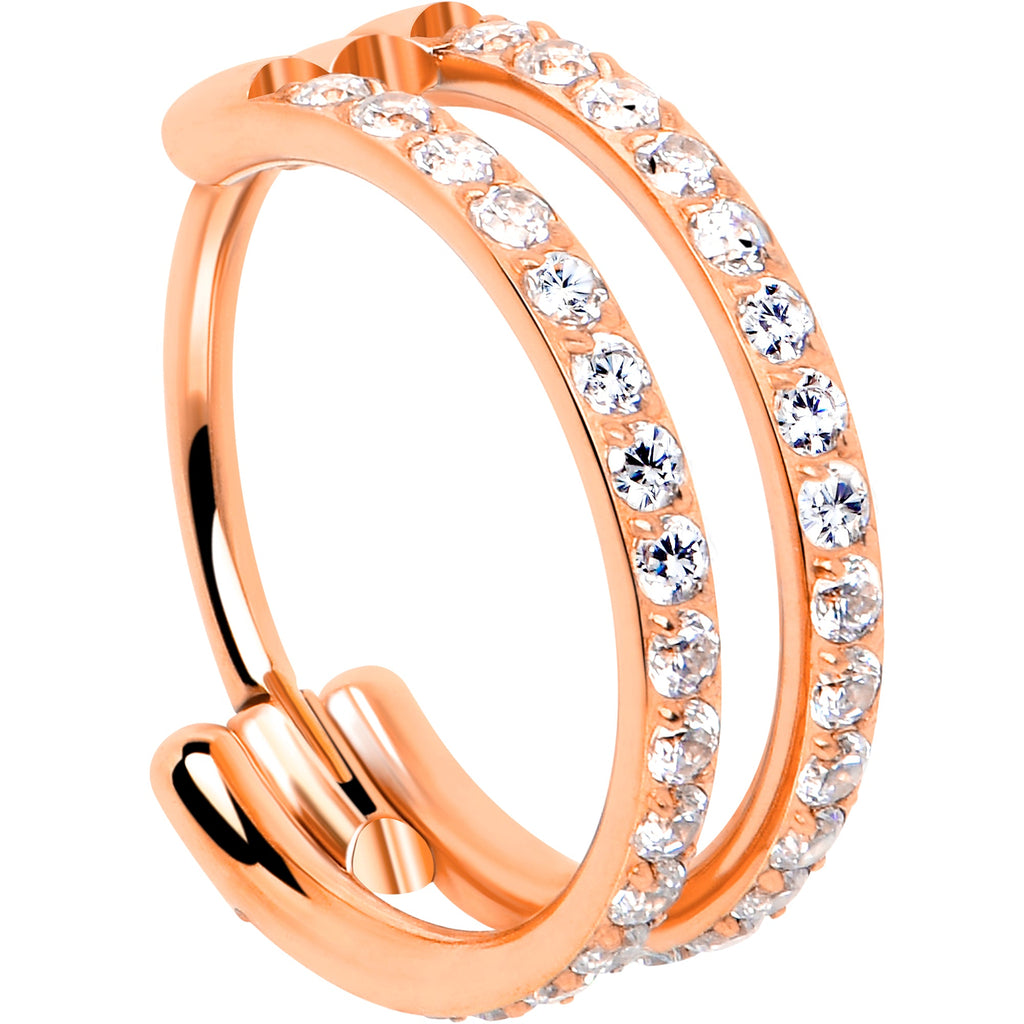 BodyCandy 20G Double Row Micro Gem Implant Grade Titanium Hinged Double Hoop Nose Ring — product on model