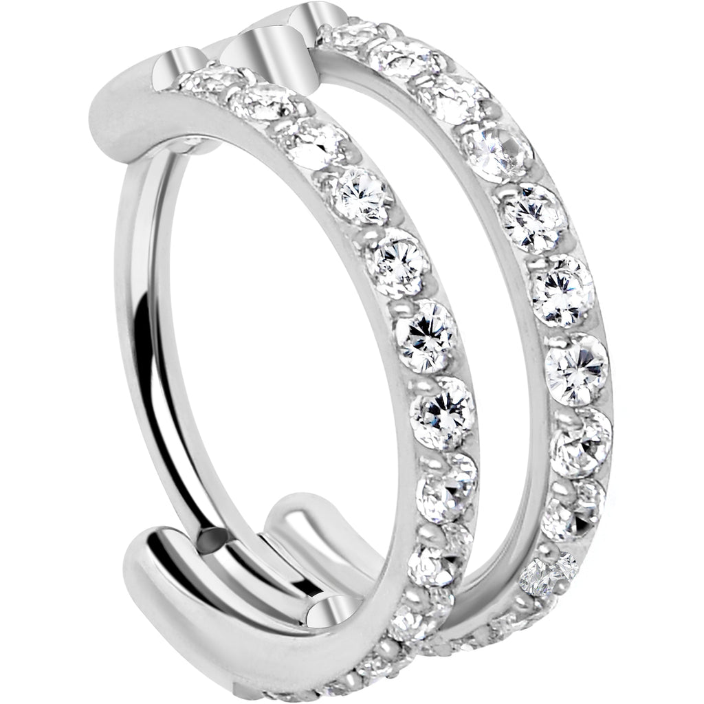 BodyCandy 20G Double Row Micro Gem Implant Grade Titanium Hinged Double Hoop Nose Ring — flat-lay composition