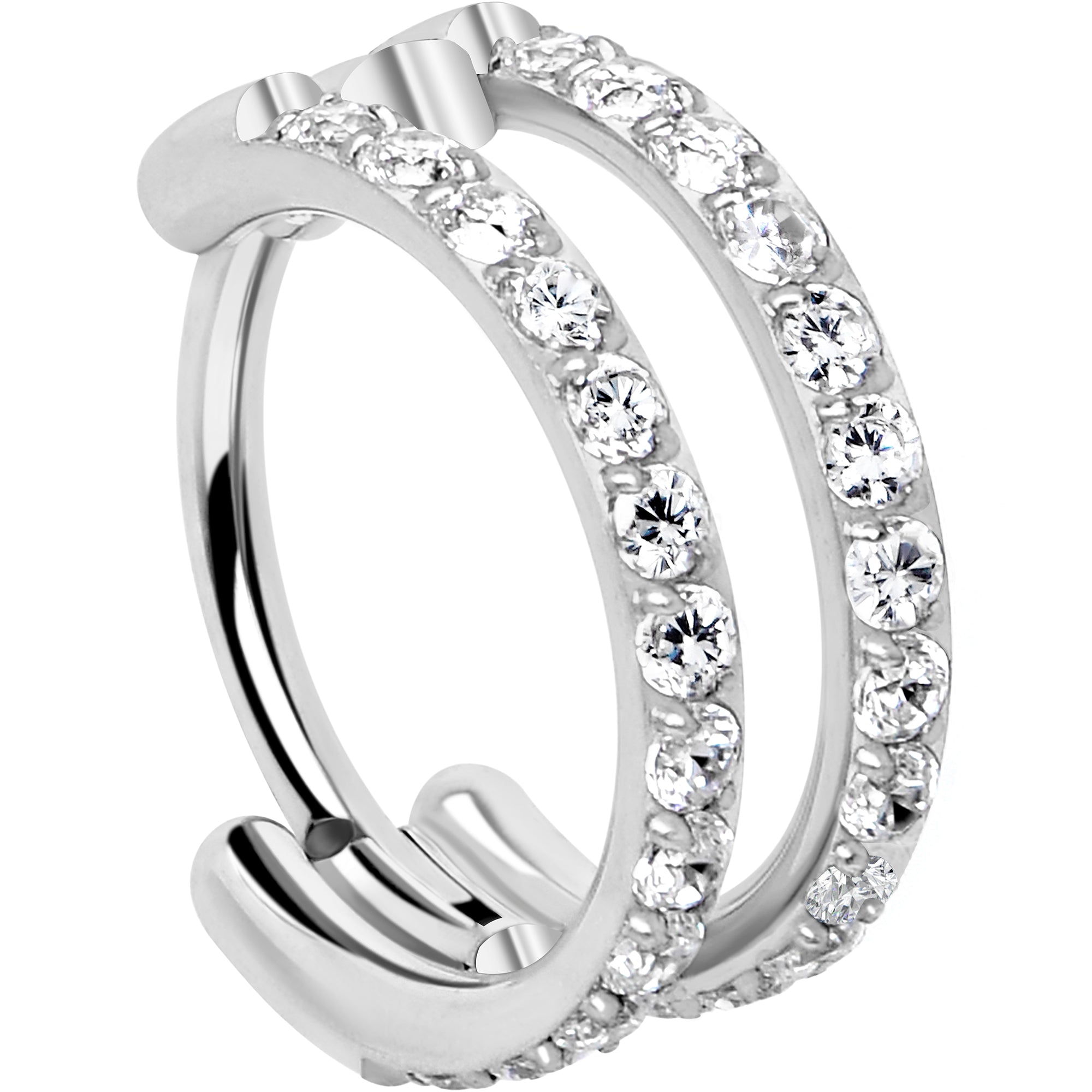 BodyCandy 20G Double Row Micro Gem Implant Grade Titanium Hinged Double Hoop Nose Ring — flat-lay composition