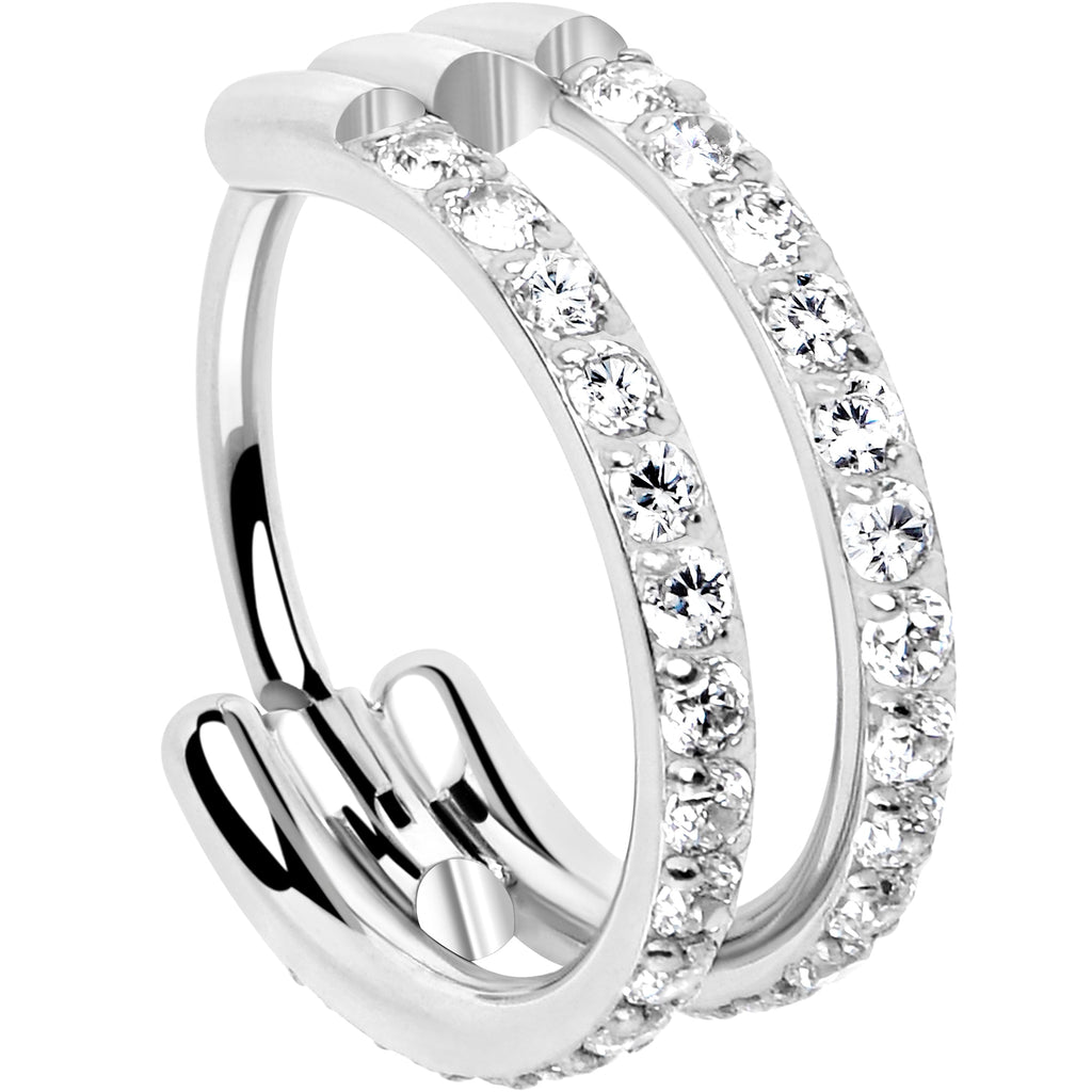 BodyCandy 20G Double Row Micro Gem Implant Grade Titanium Hinged Double Hoop Nose Ring — main product shot