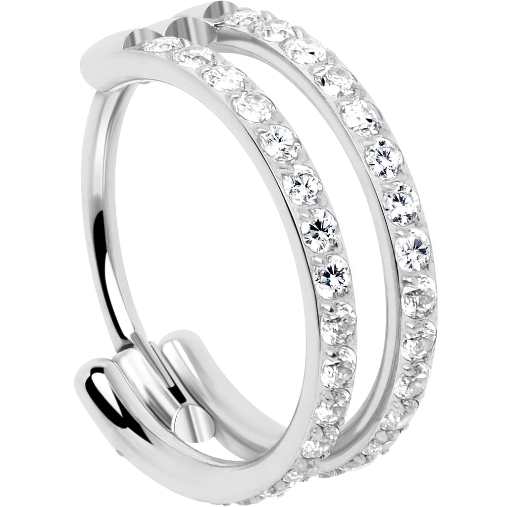 BodyCandy 20G Double Row Micro Gem Implant Grade Titanium Hinged Double Hoop Nose Ring — detail close-up